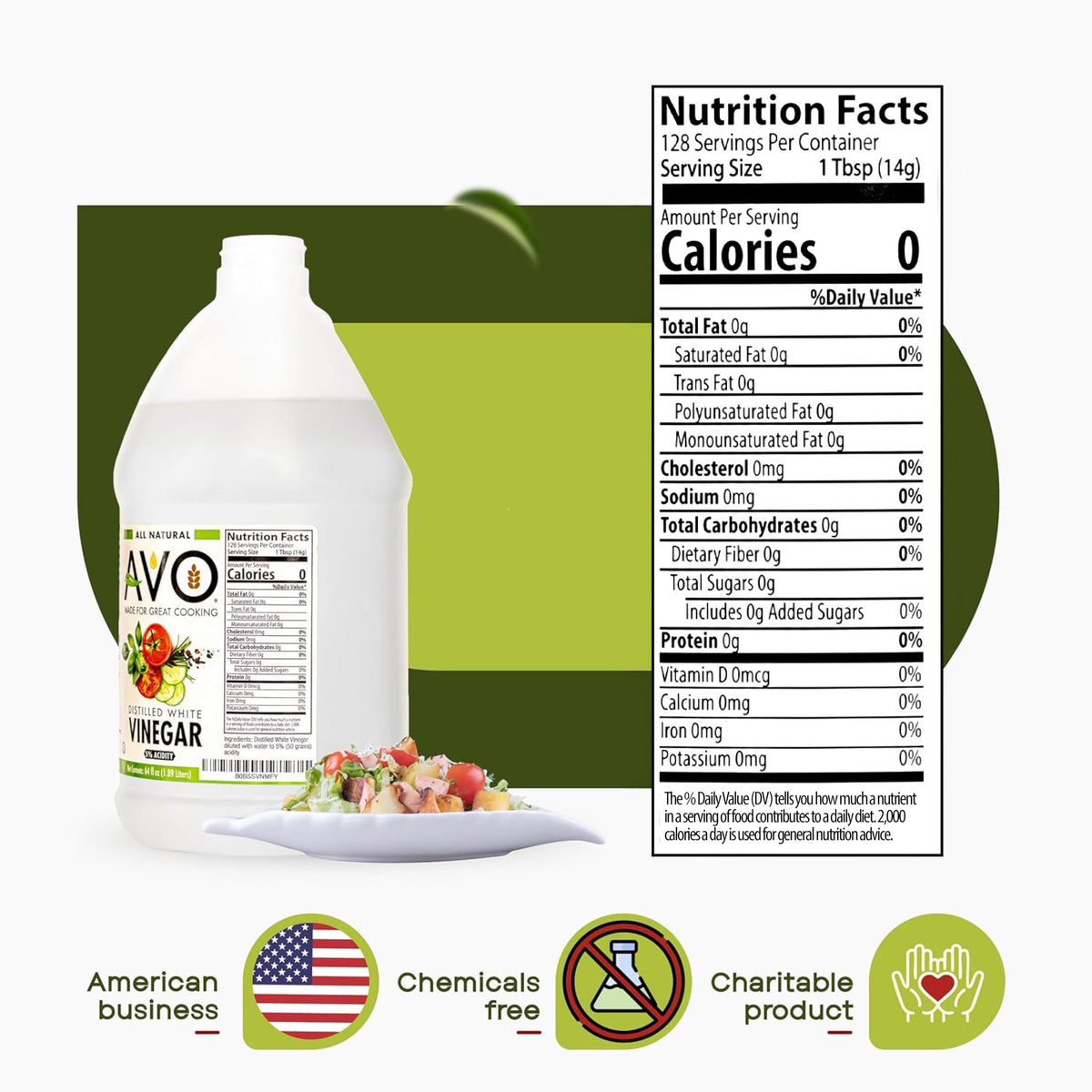 AVO Distilled White Vinegar – 1 Gallon (2 Pack), 5% Acidity, Pure & Multipurpose