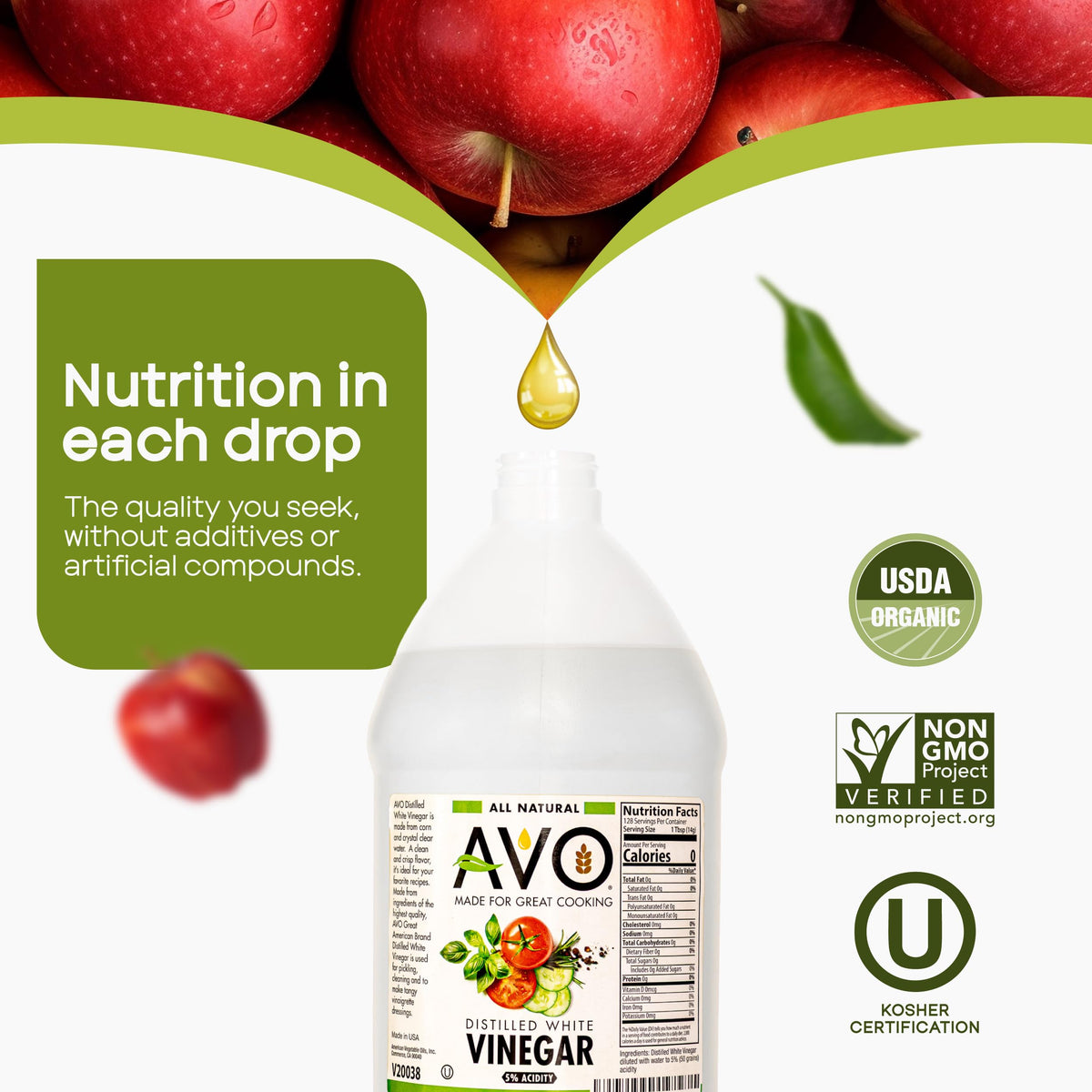 AVO Distilled White Vinegar – 1 Gallon (2 Pack), 5% Acidity, Pure & Multipurpose