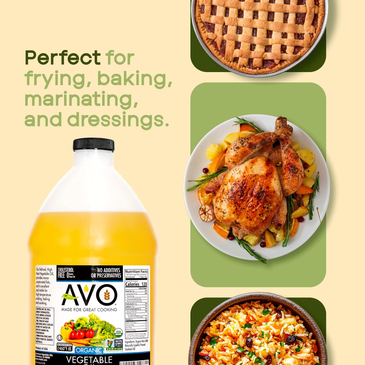 AVO Organic Vegetable Oil, 64 Fl oz – No Preservatives Added | Cholesterol Free
