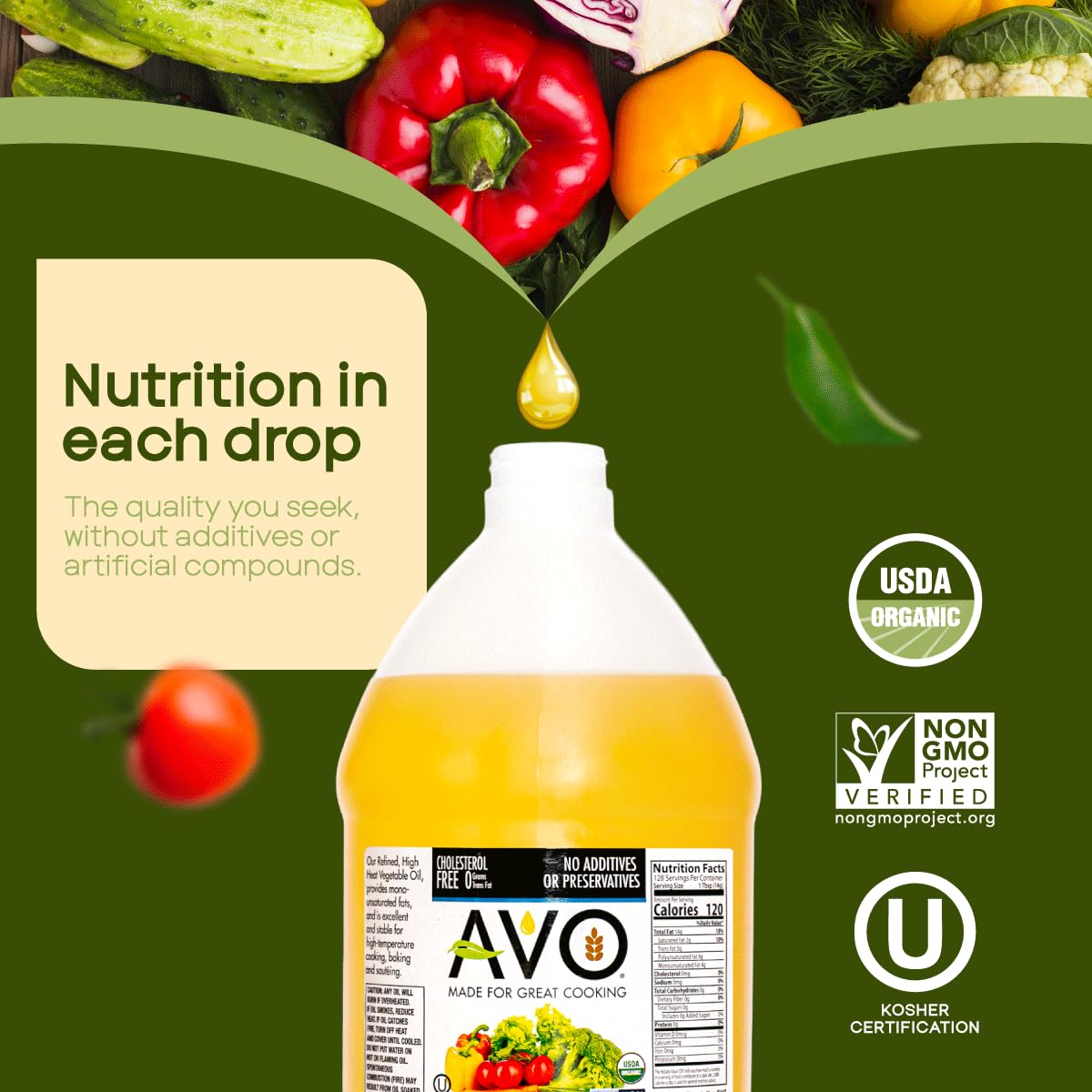 AVO Organic Vegetable Oil, 64 Fl oz – No Preservatives Added | Cholesterol Free