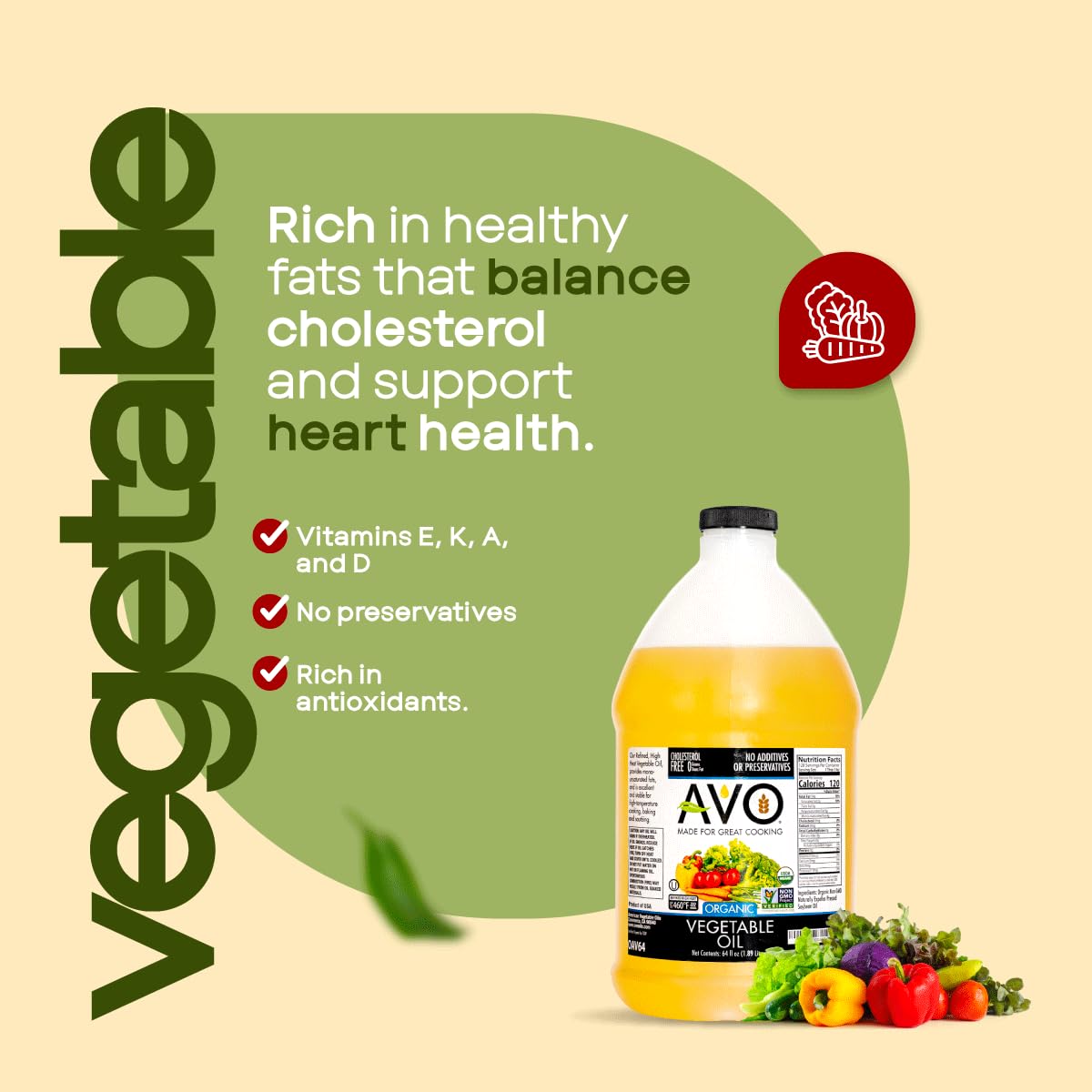 AVO Organic Vegetable Oil, 64 Fl oz – No Preservatives Added | Cholesterol Free
