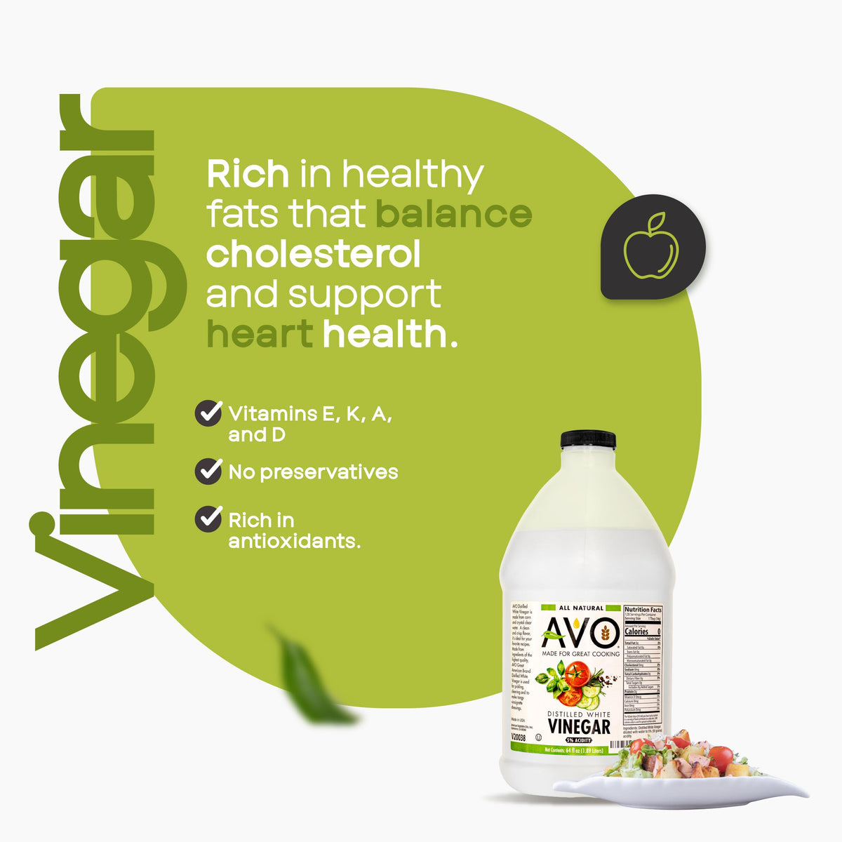 AVO Distilled White Vinegar – 1 Gallon (2 Pack), 5% Acidity, Pure & Multipurpose