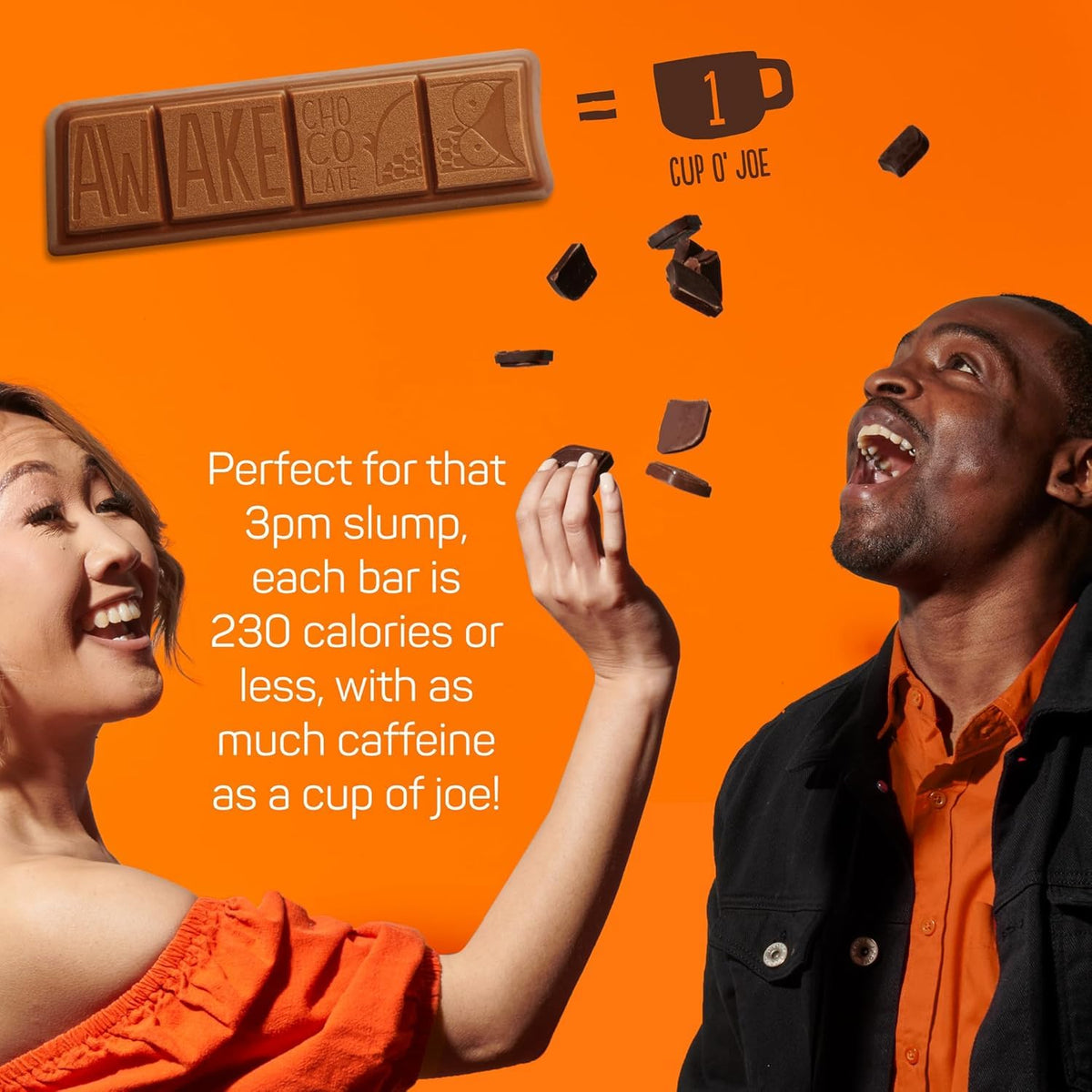 Awake Caffeinated Chocolate Bars – Dark Chocolate, 12 Bars | 100 mg Caffeine Each Bar | Fairtrade & Kosher