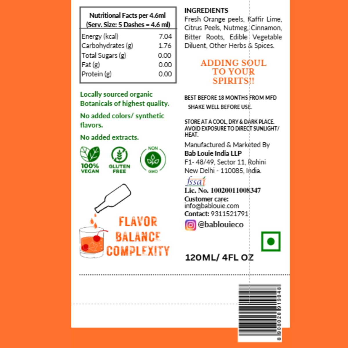 Bab Louie & Co. Orange Bitters - Non-Alcoholic, Award-Winning 120ml for Cocktails