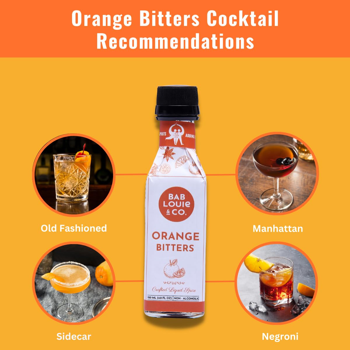Bab Louie & Co. Orange Bitters - Non-Alcoholic, Award-Winning 120ml for Cocktails