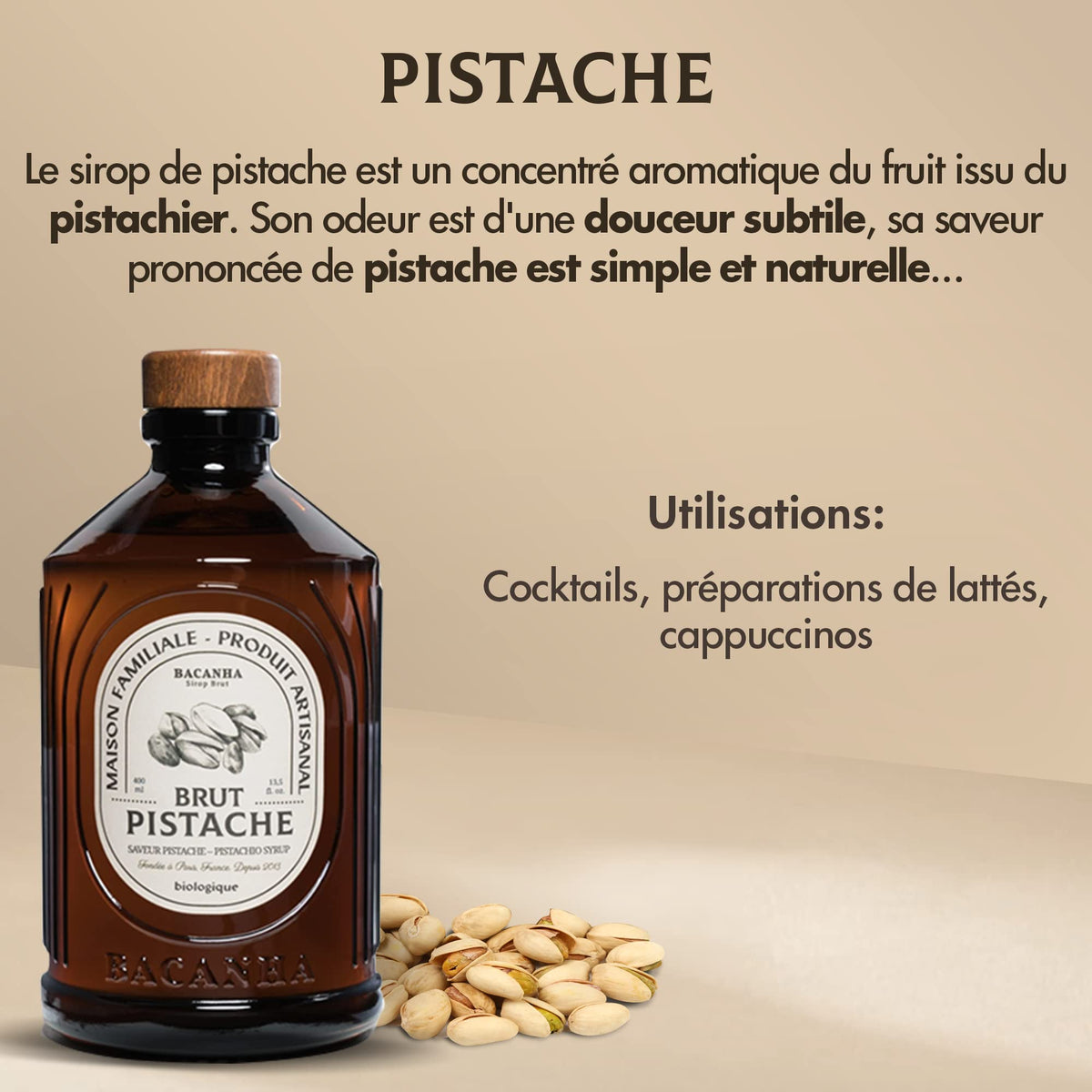 Bacanha Organic Pistachio Syrup – Premium French Nut Syrup, 400ml
