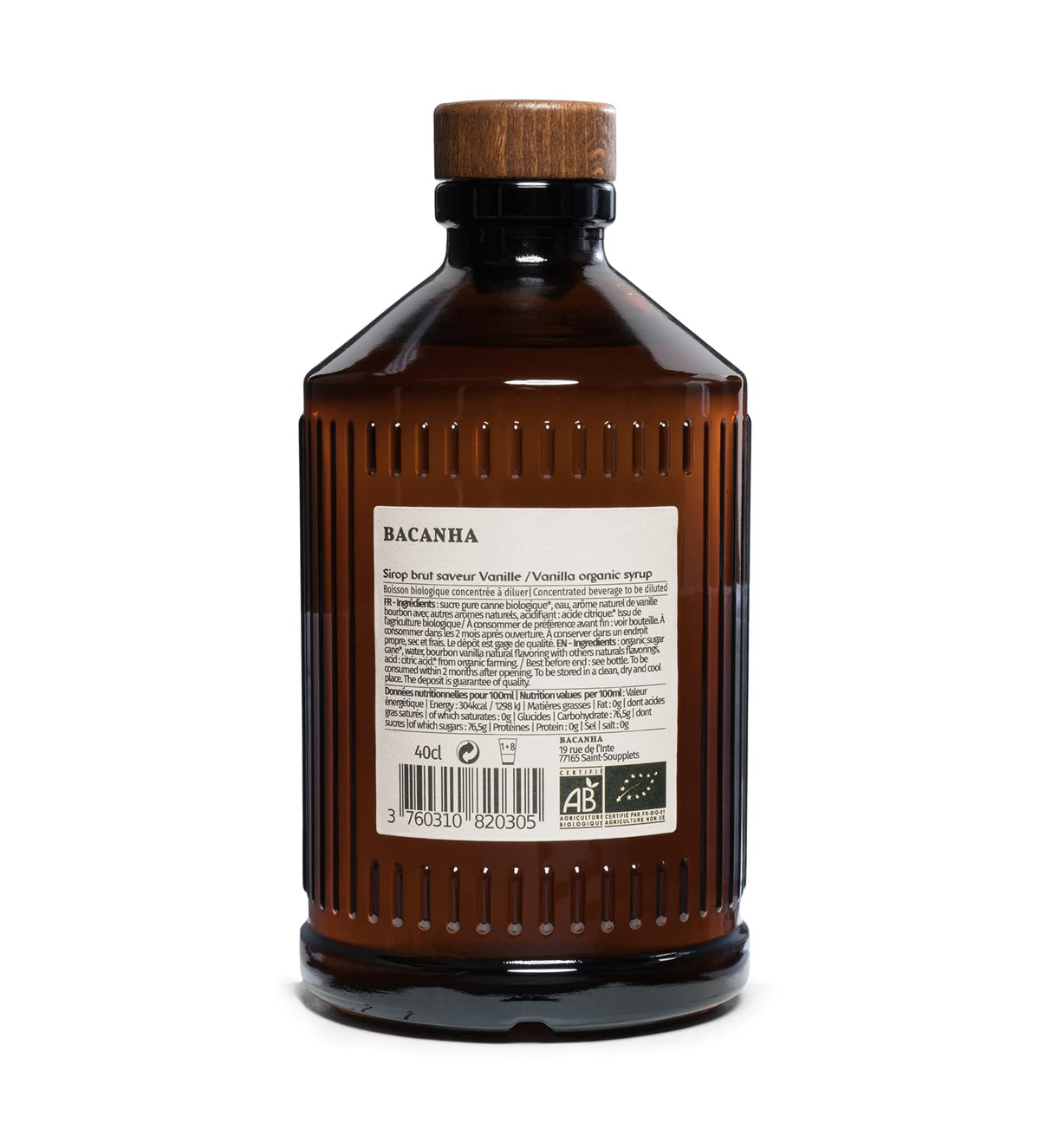 Bacanha Organic Raw Vanilla Syrup - Premium French Syrup for Coffee, Desserts & Cocktails | 400ml Glass Bottle