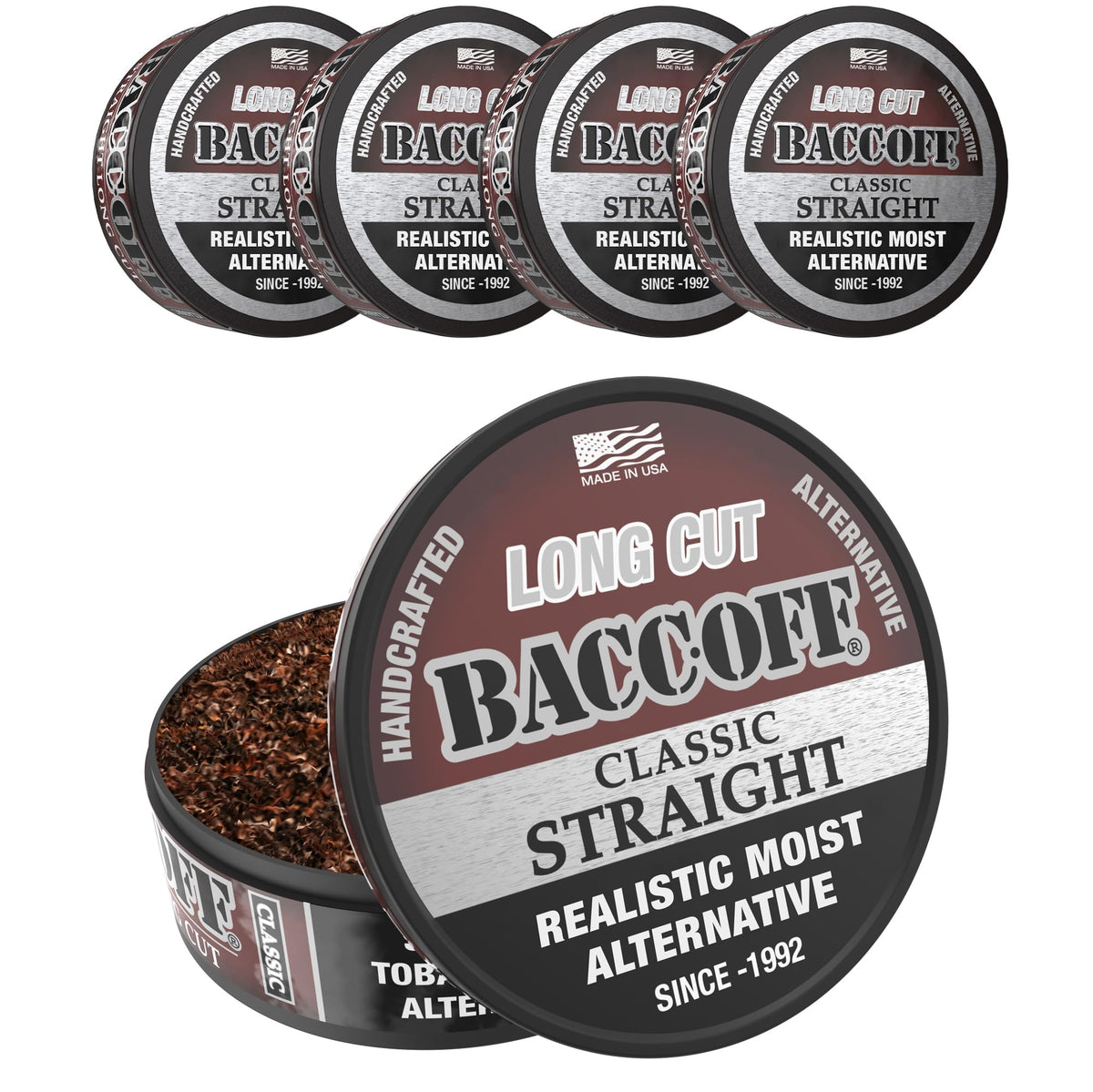 BACC OFF Classic Straight Long Cut: Bold, Natural Flavor (5 Cans)