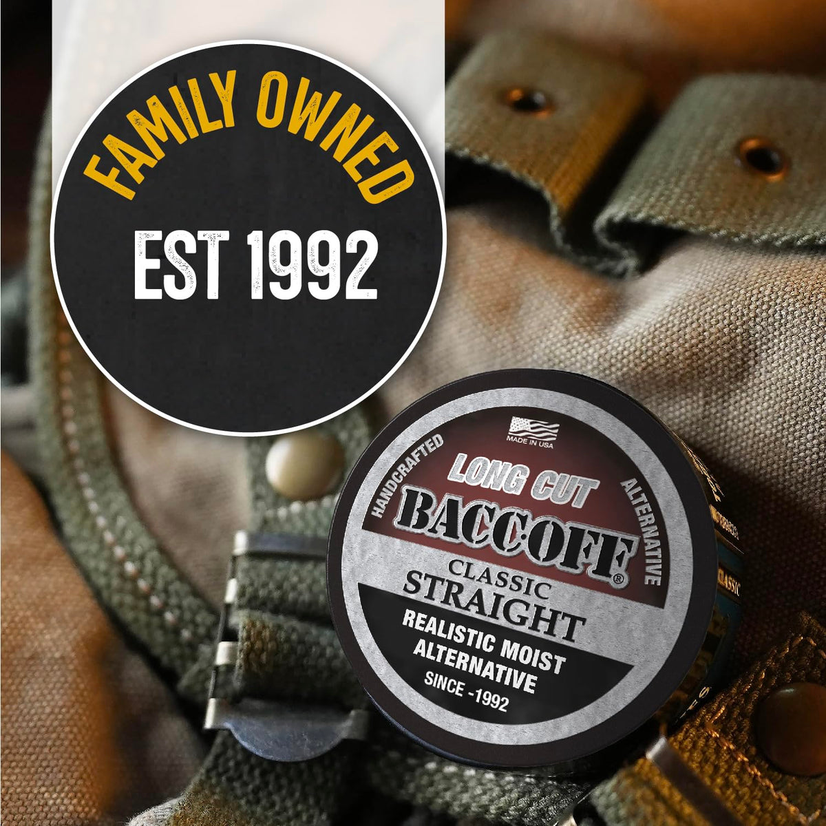 BACC OFF Classic Straight Long Cut: Bold, Natural Flavor (5 Cans)