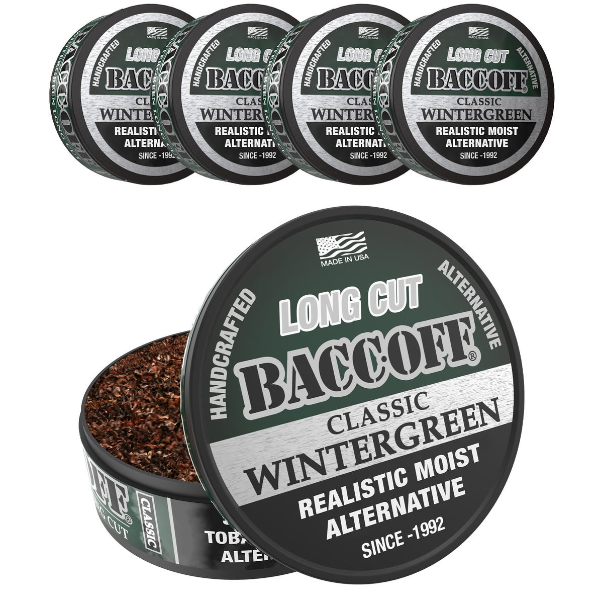BACC OFF Classic Wintergreen Long Cut – 5 Cans, Authentic Wintergreen Flavor
