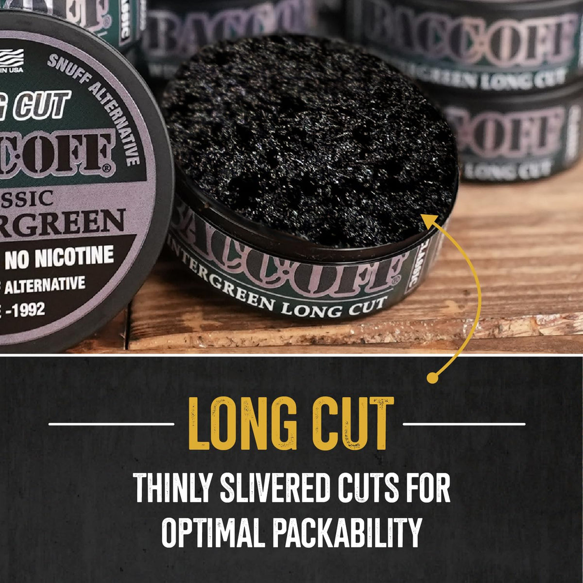 BACC OFF Classic Wintergreen Long Cut – 5 Cans, Authentic Wintergreen Flavor
