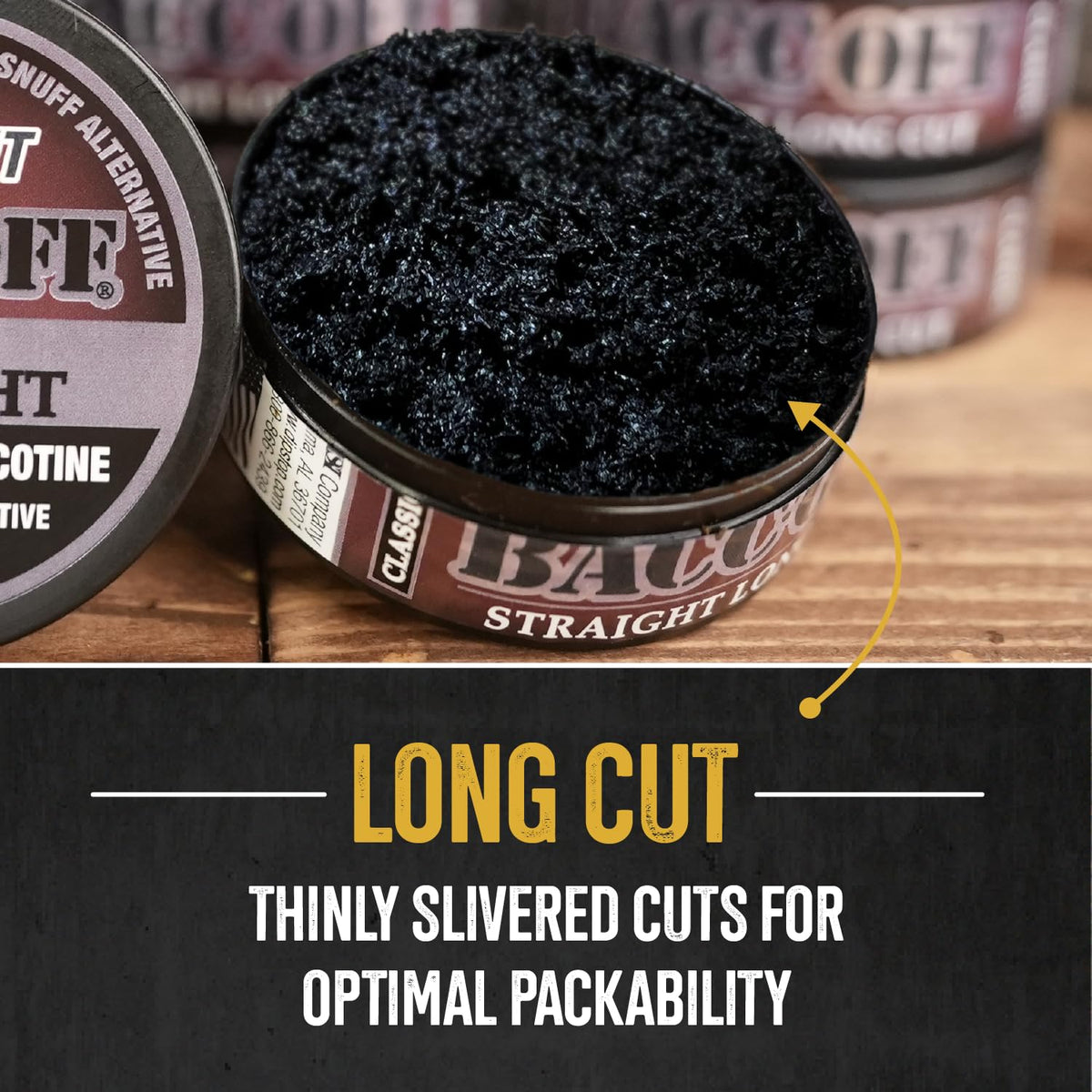 BACC OFF Classic Straight Long Cut: Bold, Natural Flavor (5 Cans)