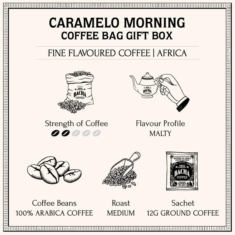 Bacha Coffee Caramelo Morning – 100% Arabica, Fine Flavoured, 12 Drip Bags Gift Box