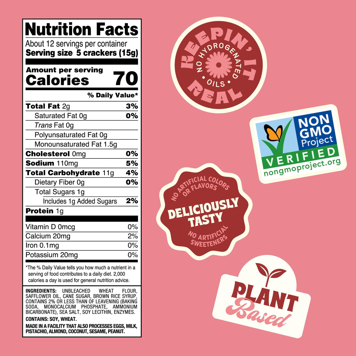Back To Nature Classic Round Crackers - Dairy Free, Non-GMO, 6.5 oz (Pack of 6)