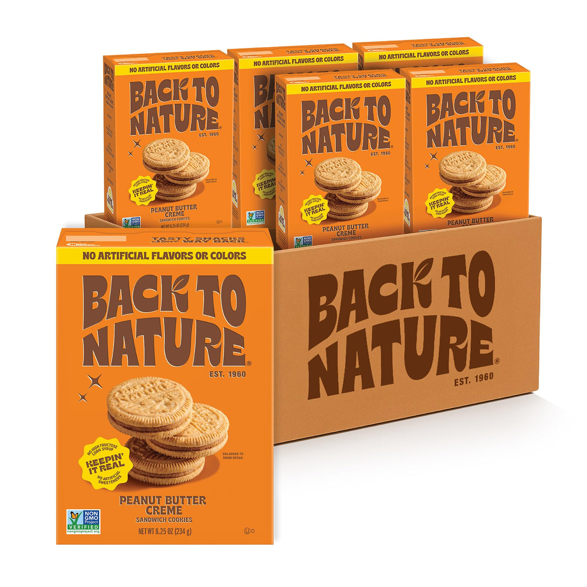 Back to Nature Peanut Butter Creme Sandwich Cookies — Real Ingredients, Whole Grains, Non-GMO, 6-Pack