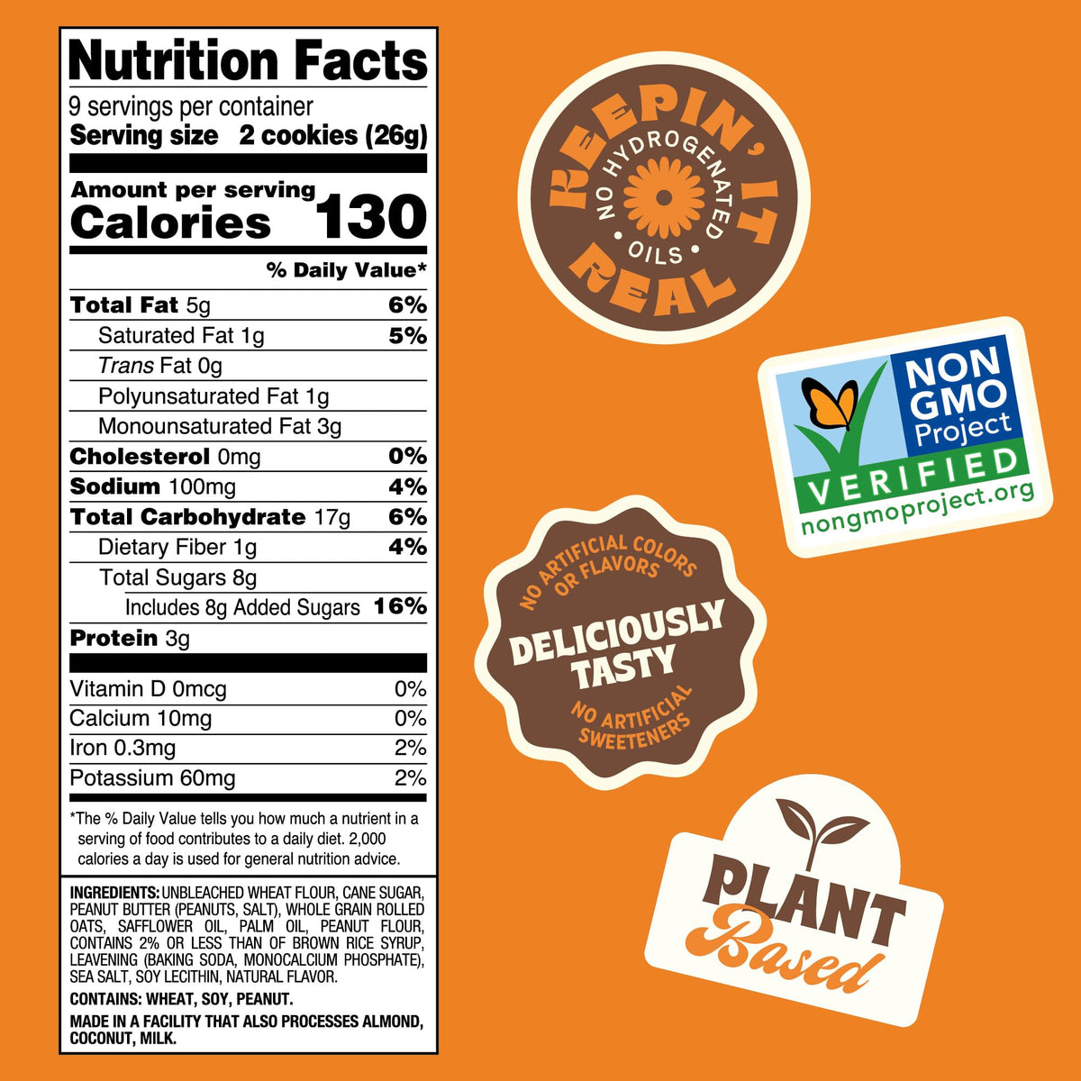Back to Nature Peanut Butter Creme Sandwich Cookies — Real Ingredients, Whole Grains, Non-GMO, 6-Pack