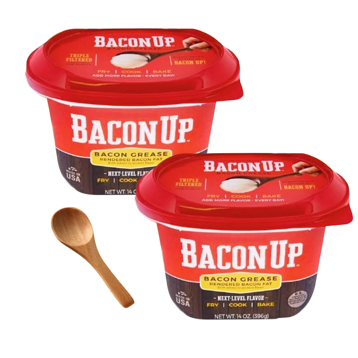 Bacon Up Bacon Grease for Cooking - 14 oz (2-pack) with Spoon