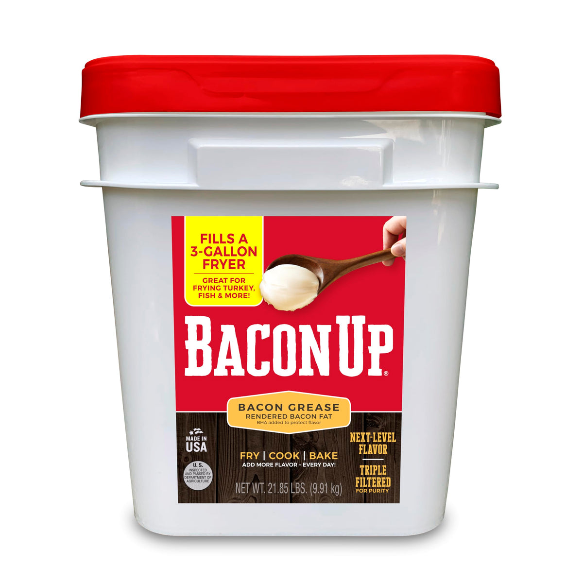 Bacon Up® Bacon Grease for Cooking – 21.85 lb Tub for Turkey Frying & Grilling