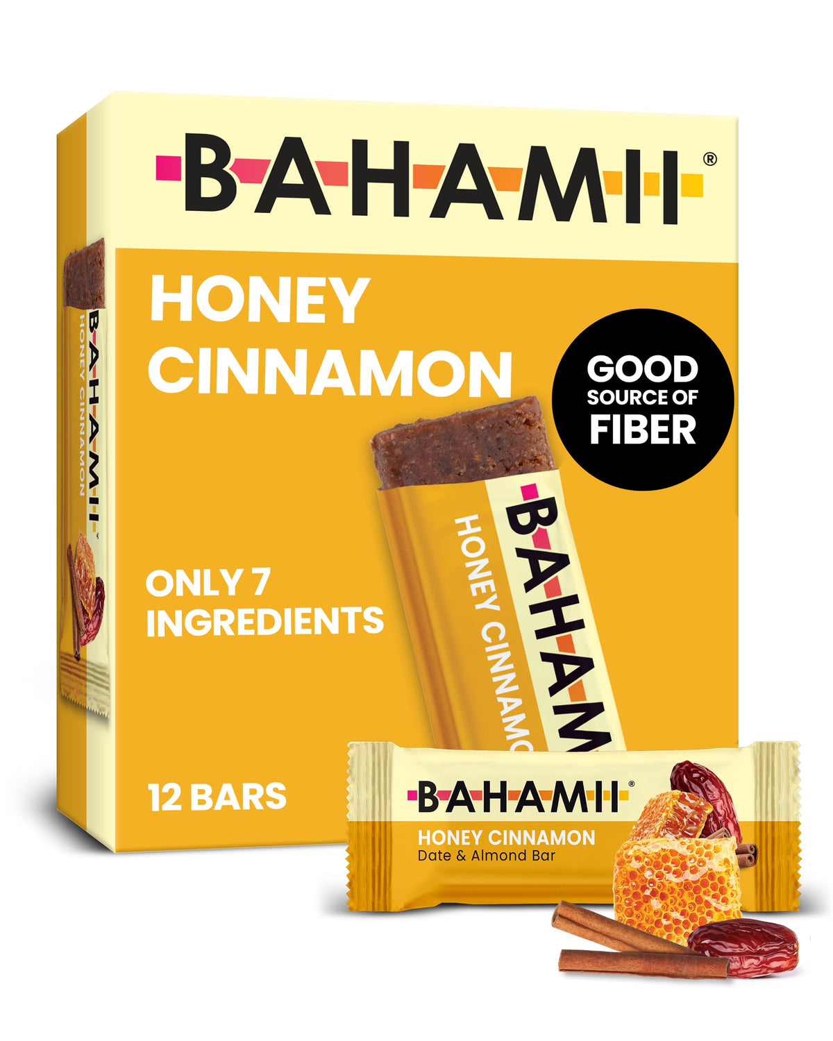 Bahamii Honey Cinnamon Date & Energy Bars – 7-Ingredient Paleo, Gluten Free, 12 Pack