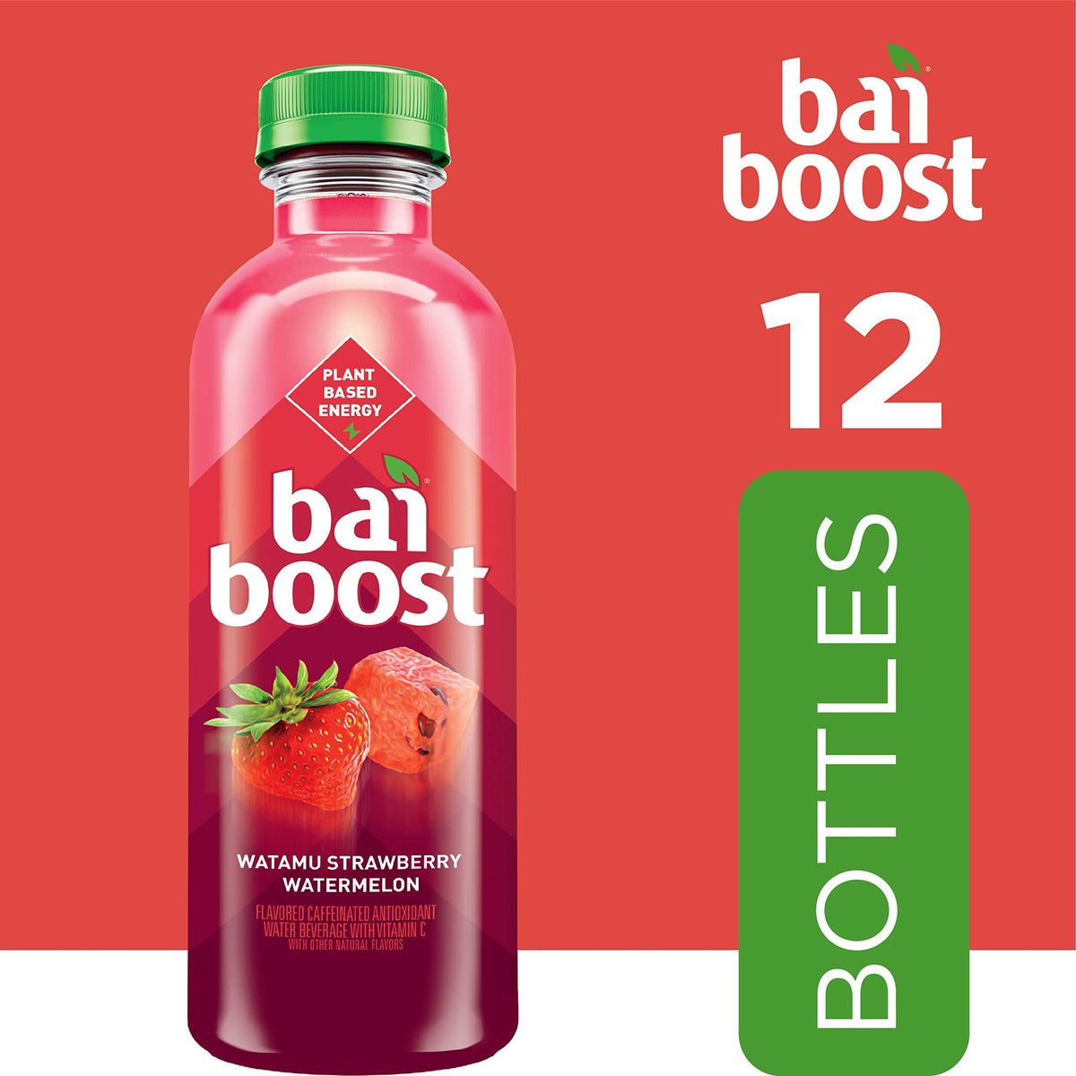 Bai Boost Watamu Strawberry Watermelon – Antioxidant-Infused Energy Beverage, 18 oz Bottle (Pack of 12)