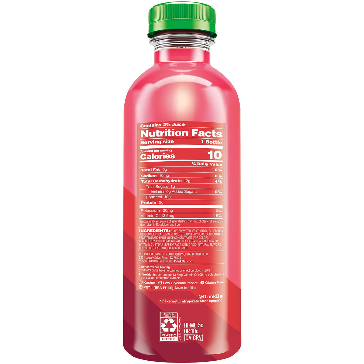 Bai Boost Watamu Strawberry Watermelon – Antioxidant-Infused Energy Beverage, 18 oz Bottle (Pack of 12)