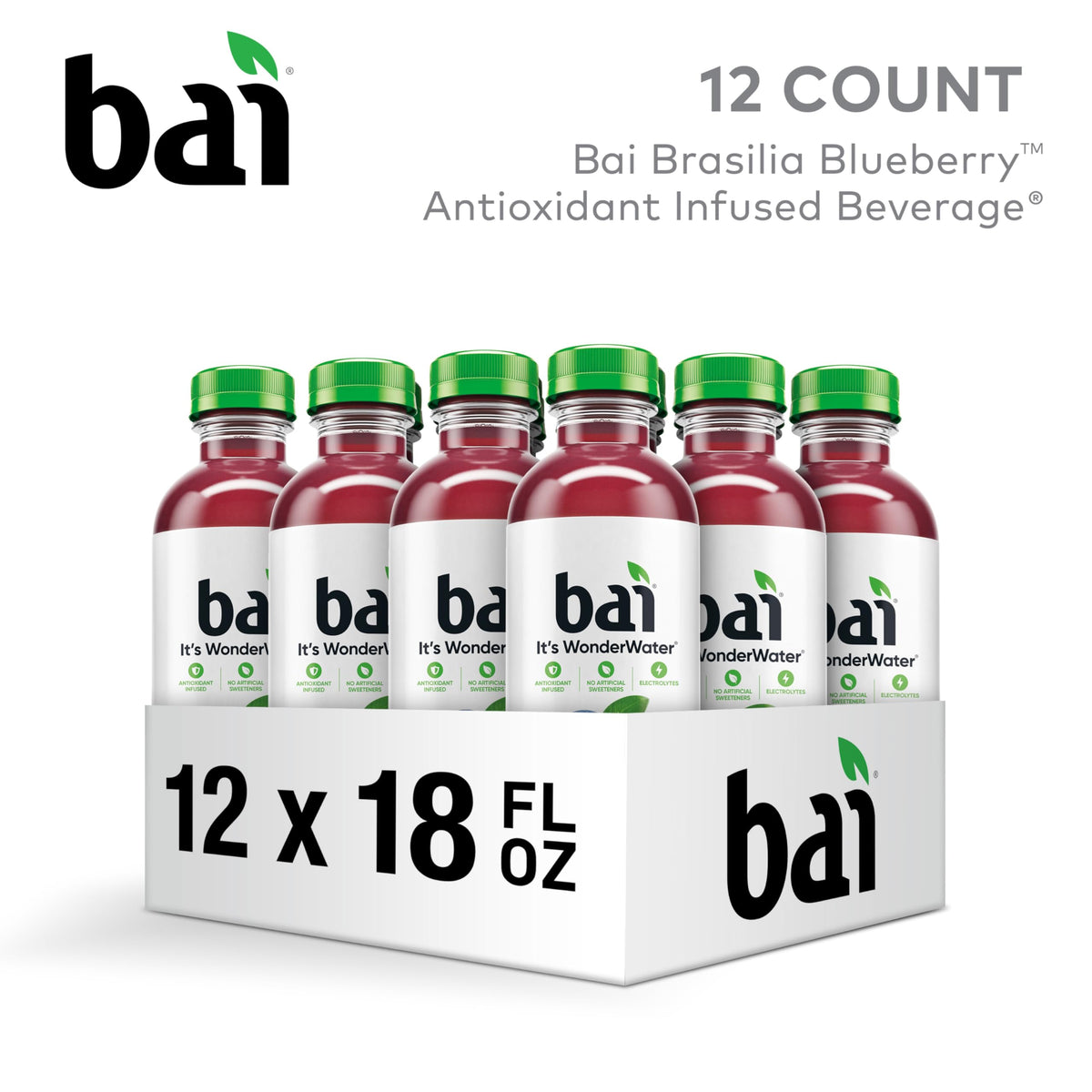 Bai Brasilia Blueberry Antioxidant Infused Water – 18 oz Bottle, 12 Pack | Vitamin C & No Artificial Sweeteners