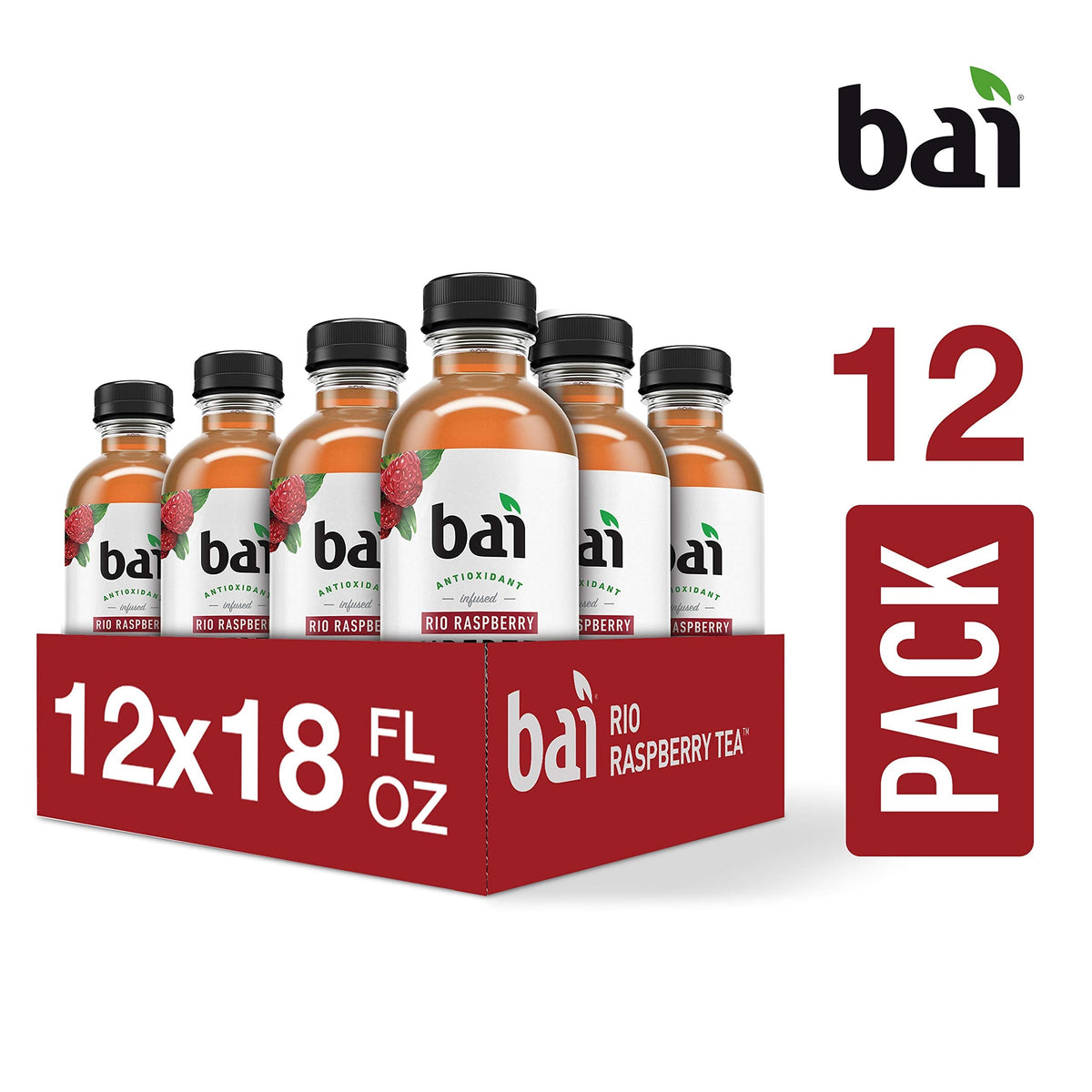 Rio Raspberry Bai Iced Tea – Antioxidant Infused Real Tea, 18 oz (Pack of 12)