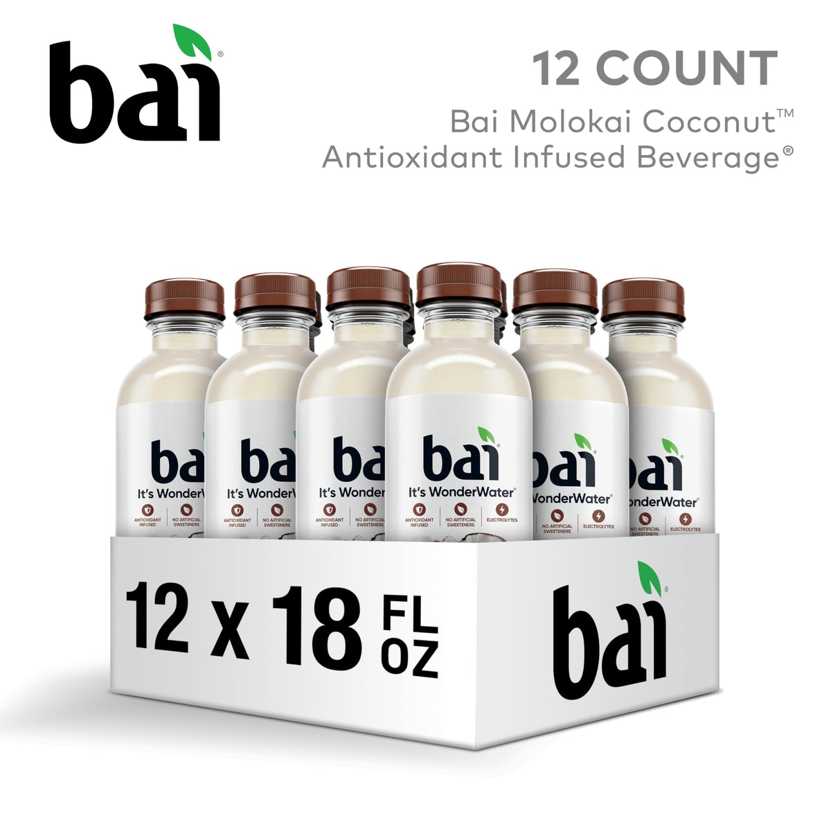 Bai Molokai Coconut Antioxidant Infused Water — 18oz (12 Pack) | No Artificial Sweeteners