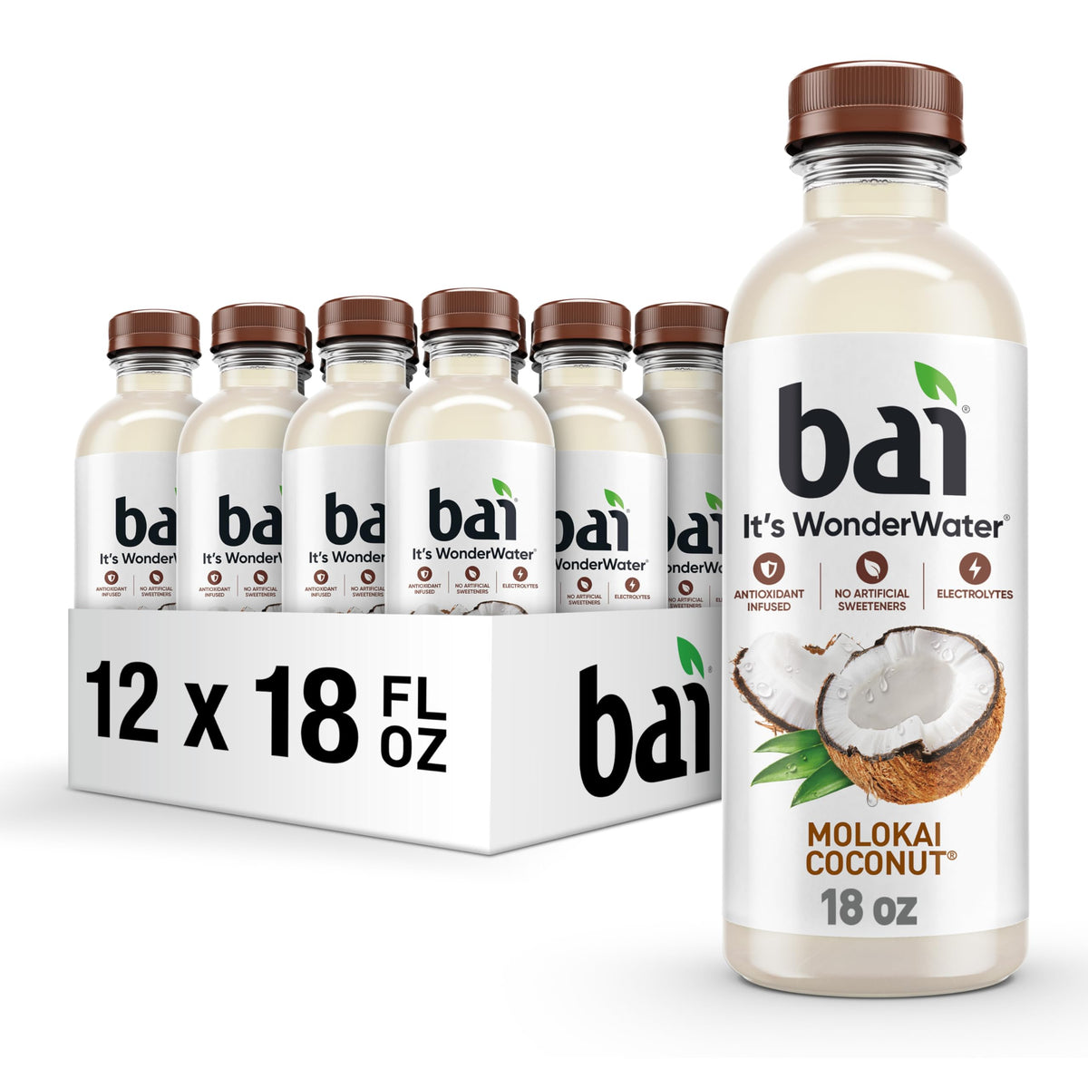 Bai Molokai Coconut Antioxidant Infused Water — 18oz (12 Pack) | No Artificial Sweeteners