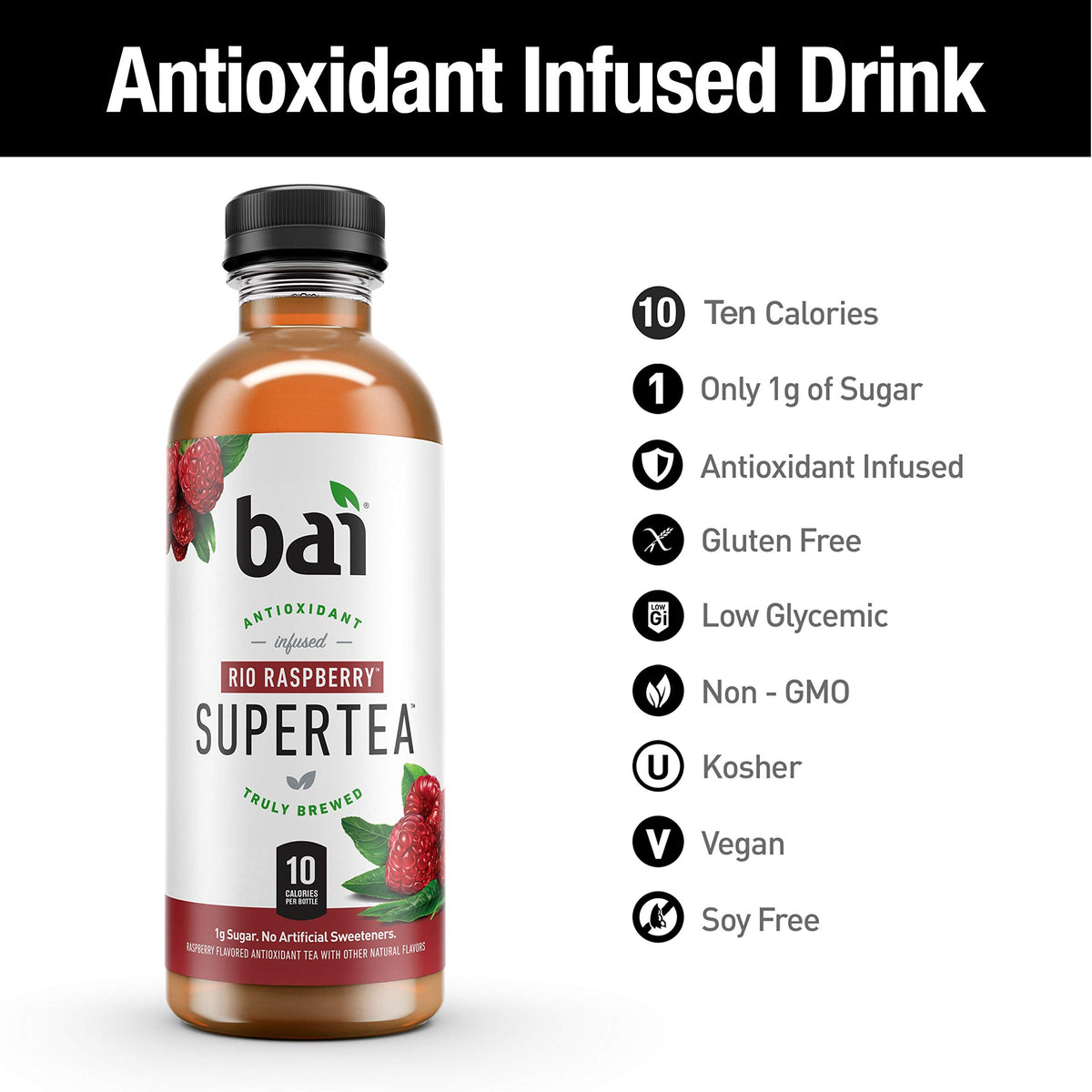 Rio Raspberry Bai Iced Tea – Antioxidant Infused Real Tea, 18 oz (Pack of 12)