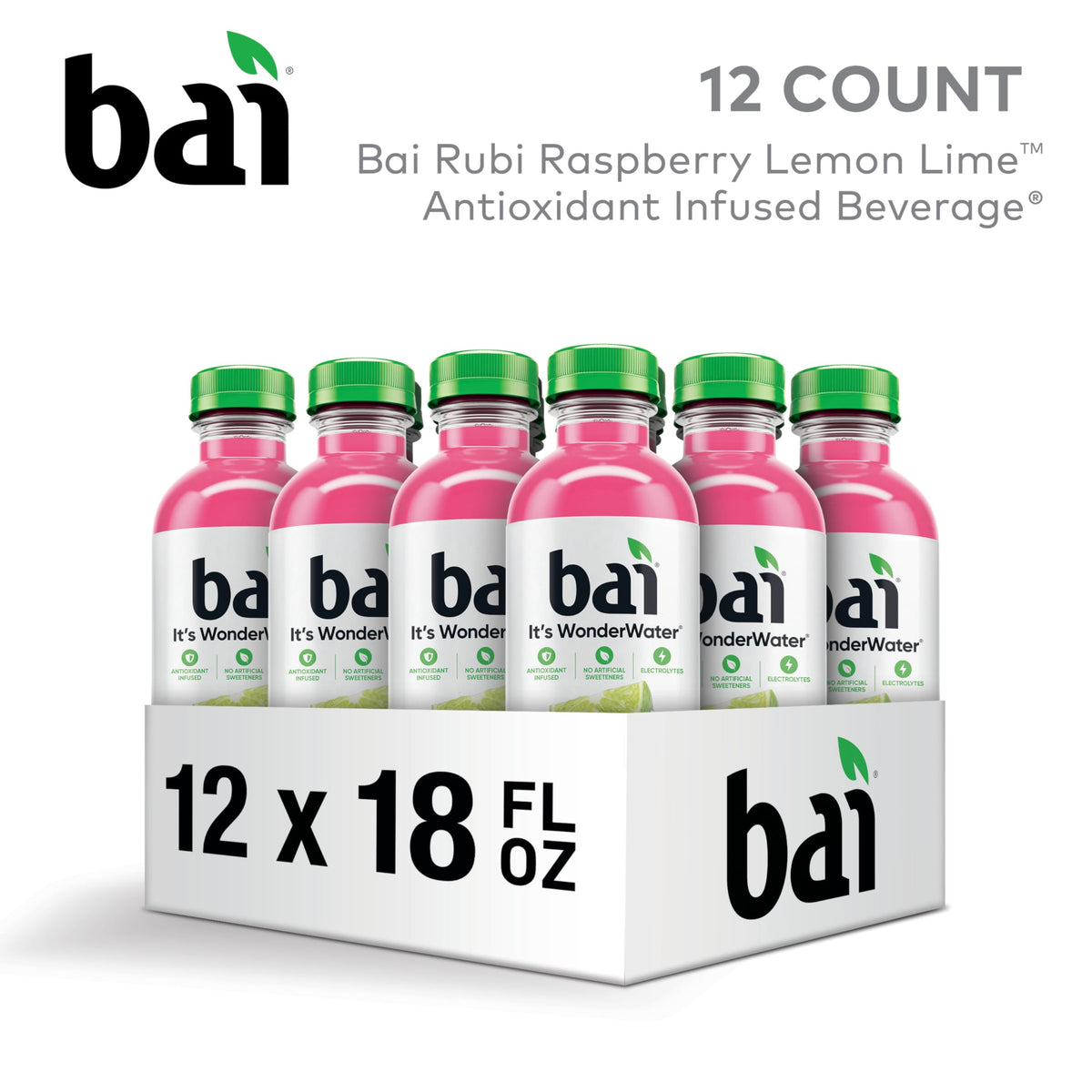 Bai Raspberry Lemon Lime Antioxidant Infused Water — 18 fl oz Bottle, 12 Pack