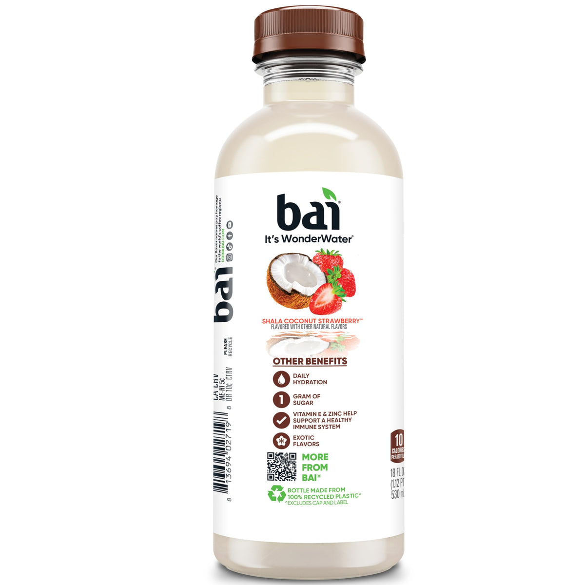 Bai Shala Coconut Strawberry Antioxidant Infused Water – 18oz Bottle, 12 Pack | Vitamin C, Zinc, No Artificial Sweeteners