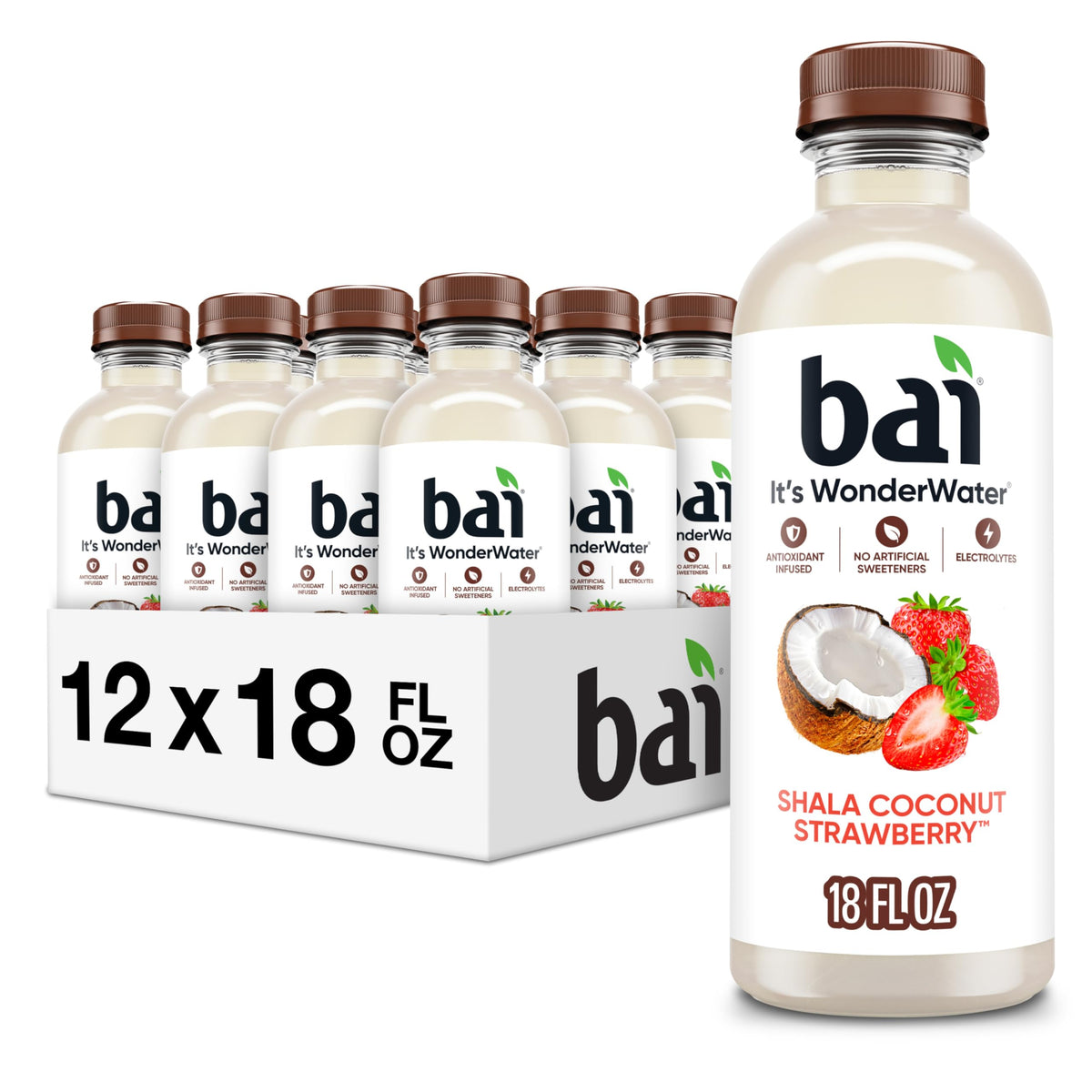 Bai Shala Coconut Strawberry Antioxidant Infused Water – 18oz Bottle, 12 Pack | Vitamin C, Zinc, No Artificial Sweeteners