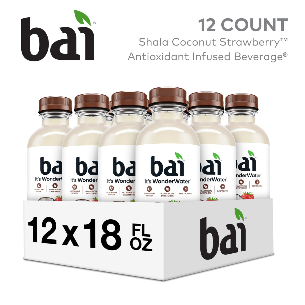 Bai Shala Coconut Strawberry Antioxidant Infused Water – 18oz Bottle, 12 Pack | Vitamin C, Zinc, No Artificial Sweeteners