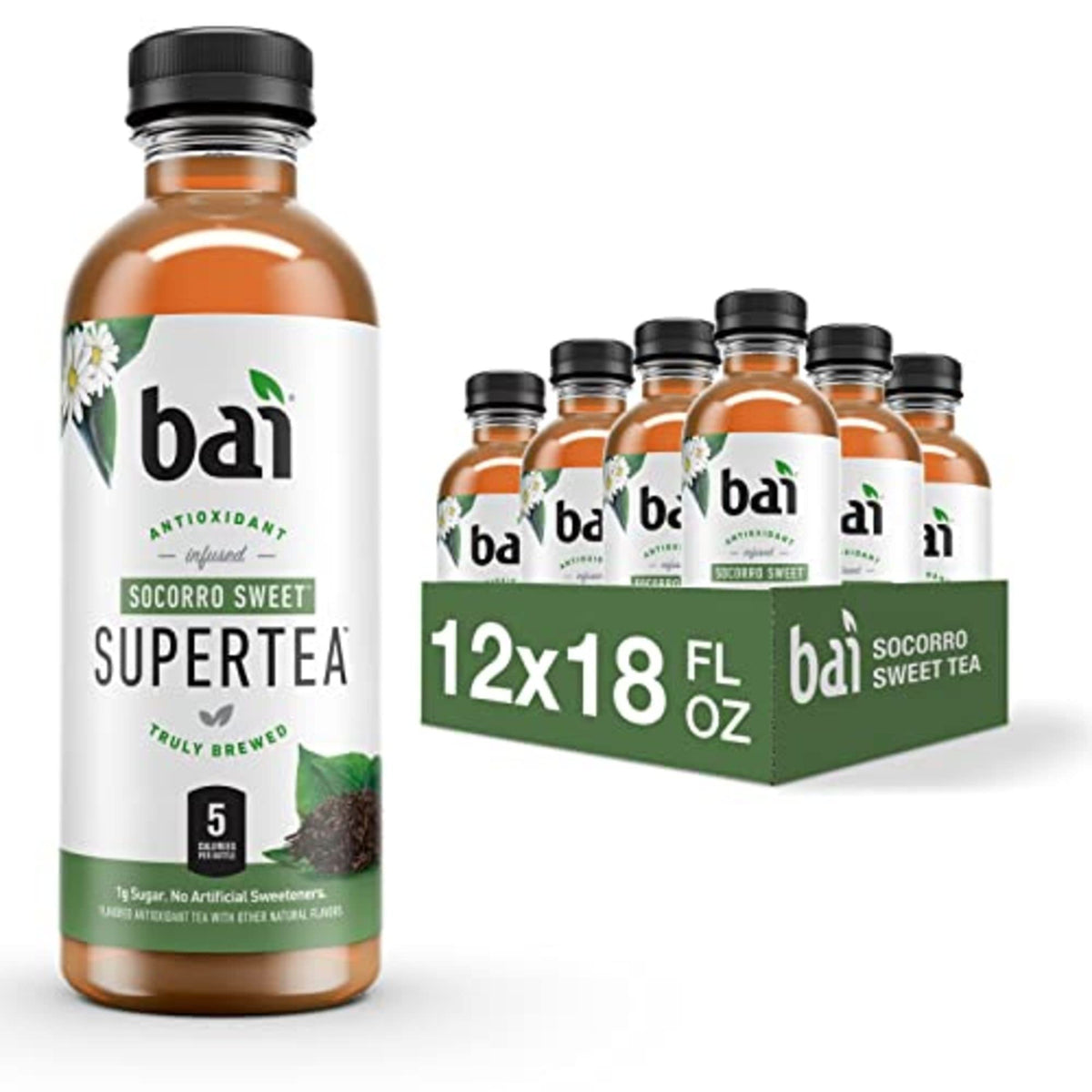 Bai Iced Tea Socorro Sweet – Antioxidant Infused Black & White Tea (18oz, 12 Pack)