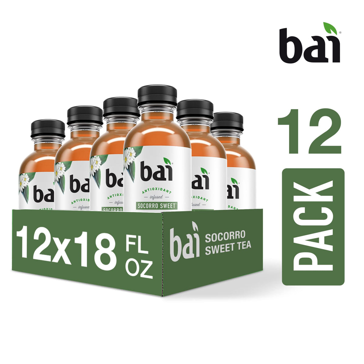 Bai Iced Tea Socorro Sweet – Antioxidant Infused Black & White Tea (18oz, 12 Pack)
