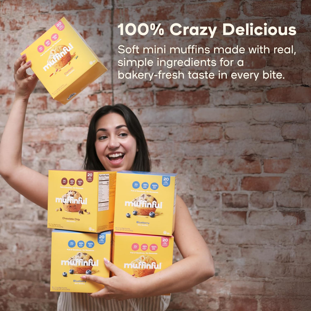 Bakeful Muffinful Triple Chocolate Chip Mini Muffins – 60-Pack, Less Sugar, No Artificial Ingredients, Individually Wrapped