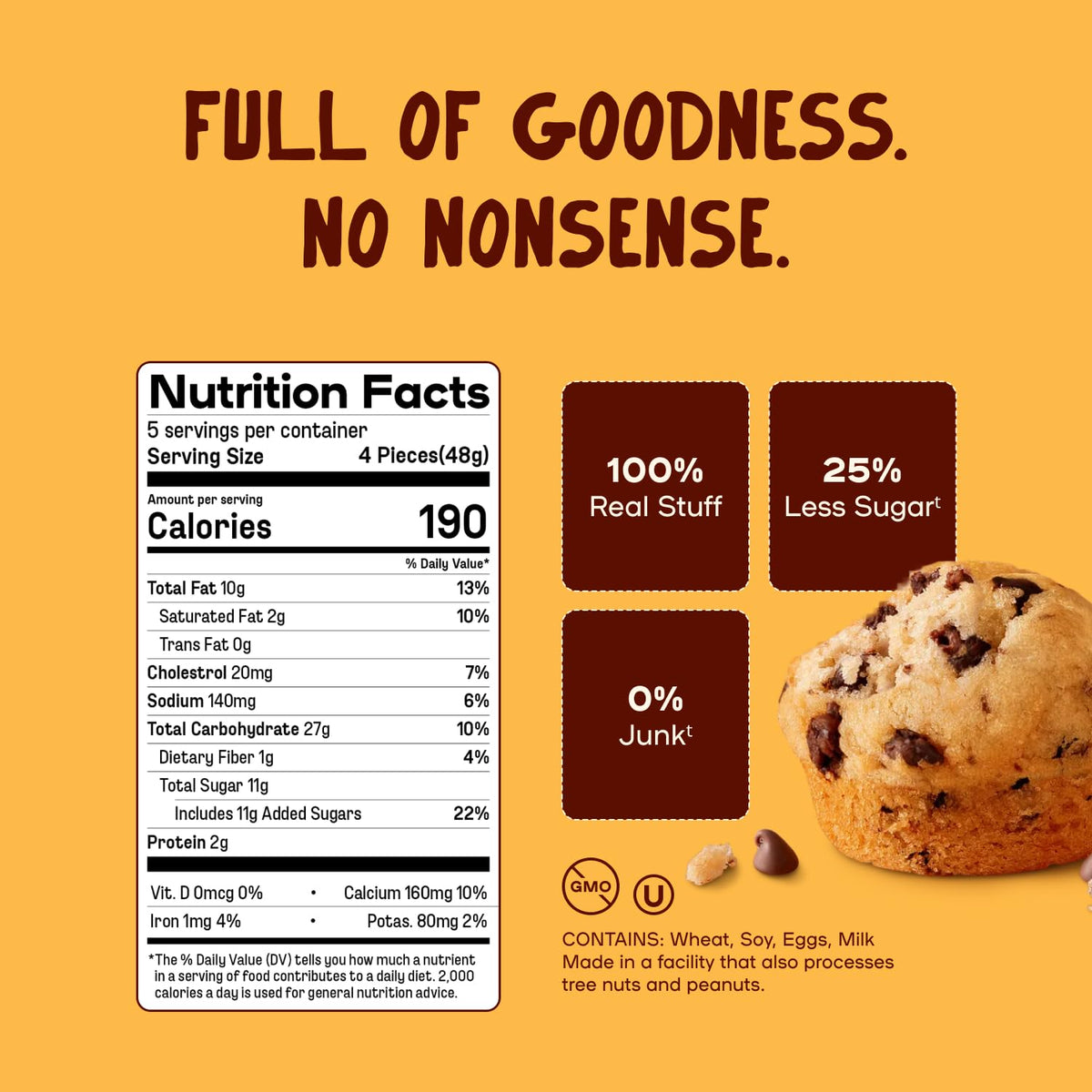 Bakeful Muffinful Triple Chocolate Chip Mini Muffins – 60-Pack, Less Sugar, No Artificial Ingredients, Individually Wrapped