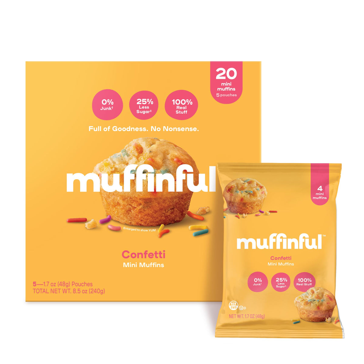 Bakeful Muffinful Triple Confetti Mini Muffins – 60 Count, Individually Wrapped, Less Sugar, Nothing Artificial