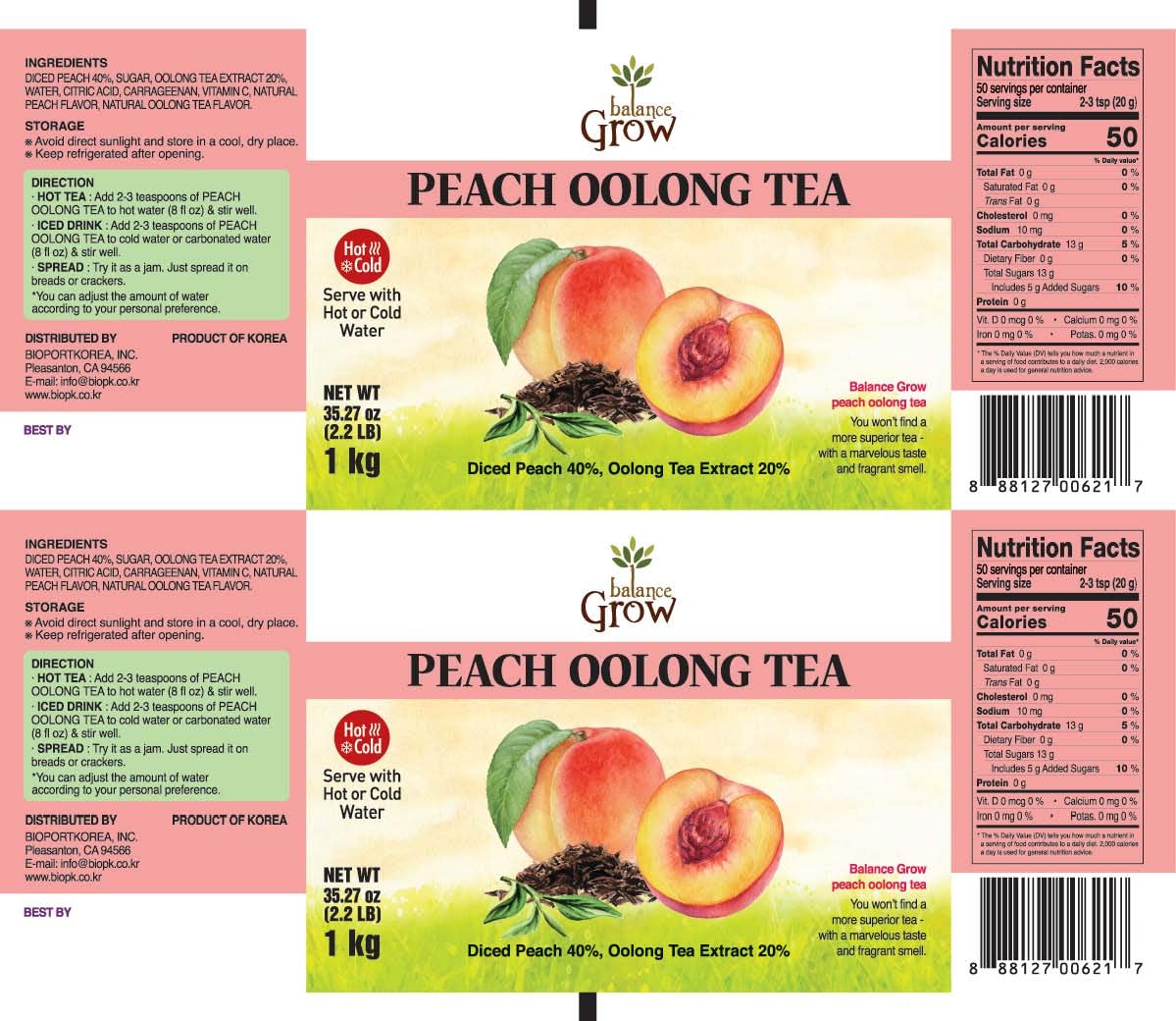 Balance Grow Peach Oolong Tea 2.2 lbs (35.27 oz) – Peach Flavored Oolong Tea Jar