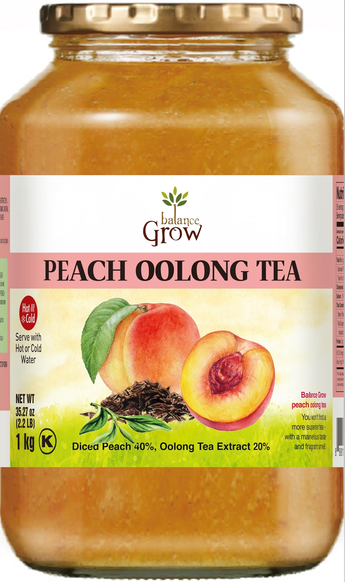 Balance Grow Peach Oolong Tea 2.2 lbs (35.27 oz) – Peach Flavored Oolong Tea Jar