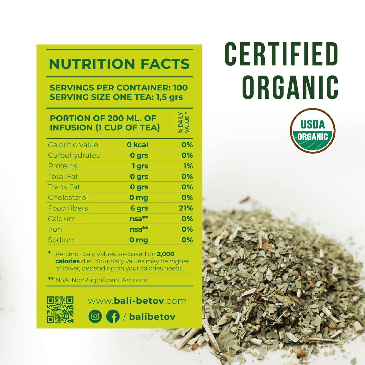 BALIBETOV Organic Unsmoked Yerba Mate Tea Bags – 100 Count, Clean Natural Energy, Gluten-Free & Vegan