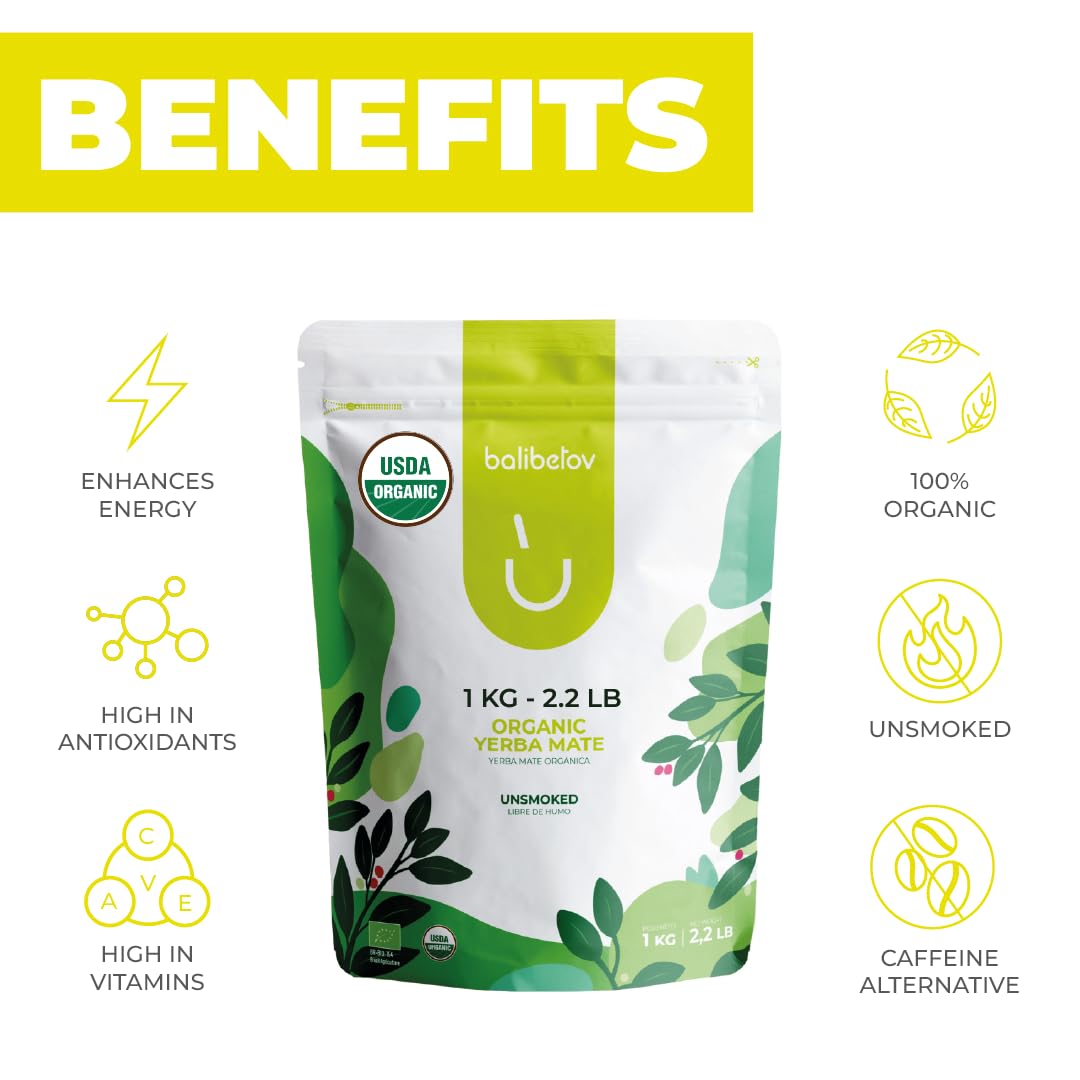 BALIBETOV Organic Yerba Mate – 2.2 lb Loose Leaf, Unsmoked, Gluten-Free & Vegan