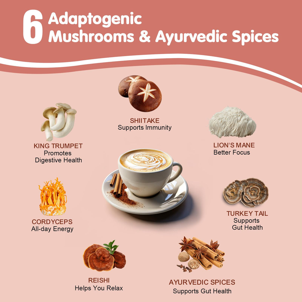 Balincer Mushroom Chai – 6 Adaptogenic Mushrooms with Ayurvedic Spices, 20 Servings