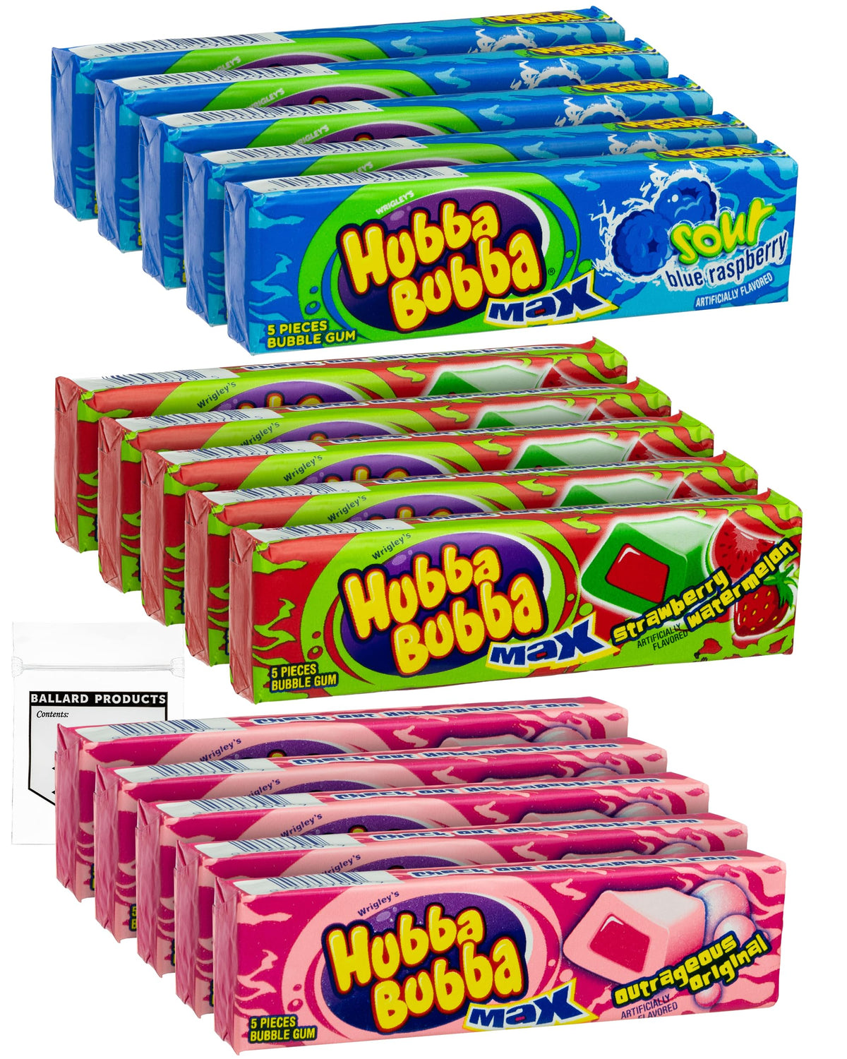 Hubba Bubba Bubble Gum Variety Pack (15) with Liquid Center — Ballard Pocket Bag Bundle | Ballard Products