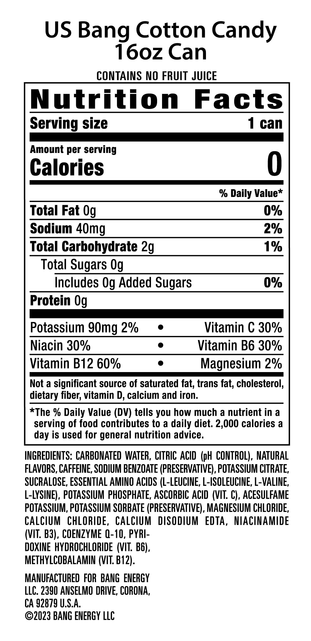 Bang Energy Cotton Candy — Sugar-Free 16oz Energy Drink, 300 mg Caffeine