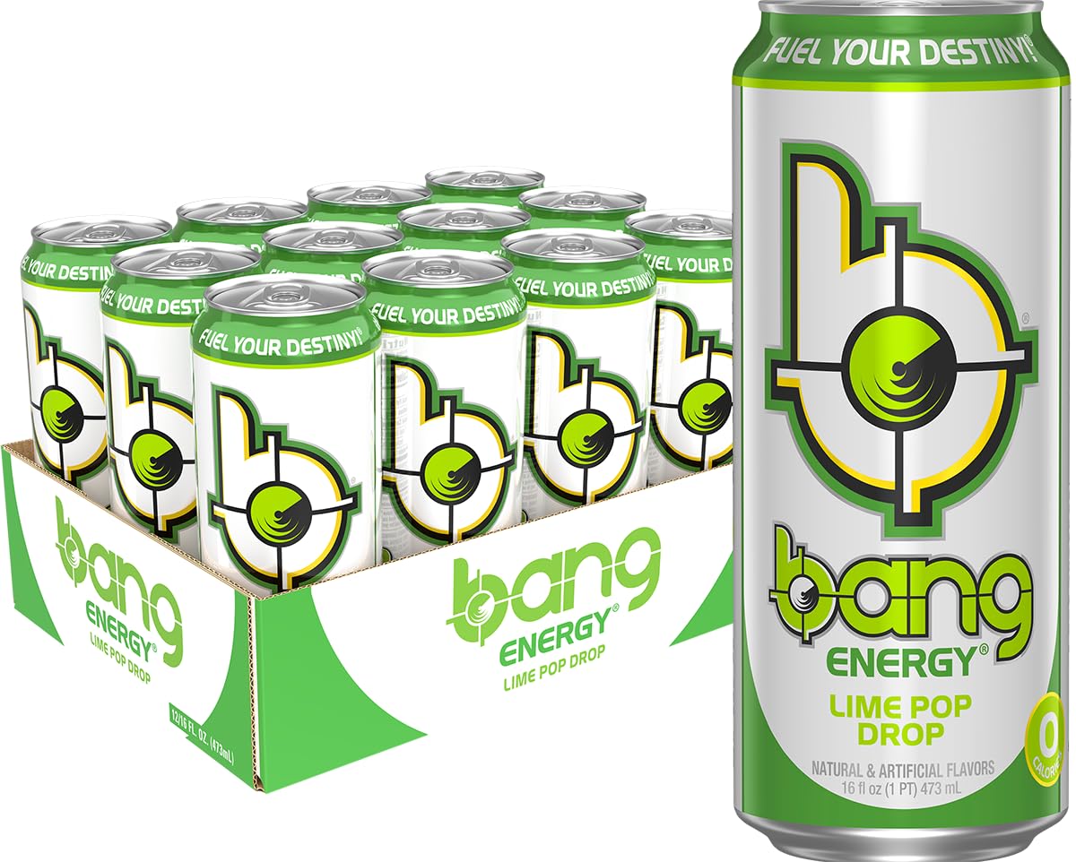 Bang Lime Pop Drop Energy Drink - Sugar-Free 16oz Pack of 12