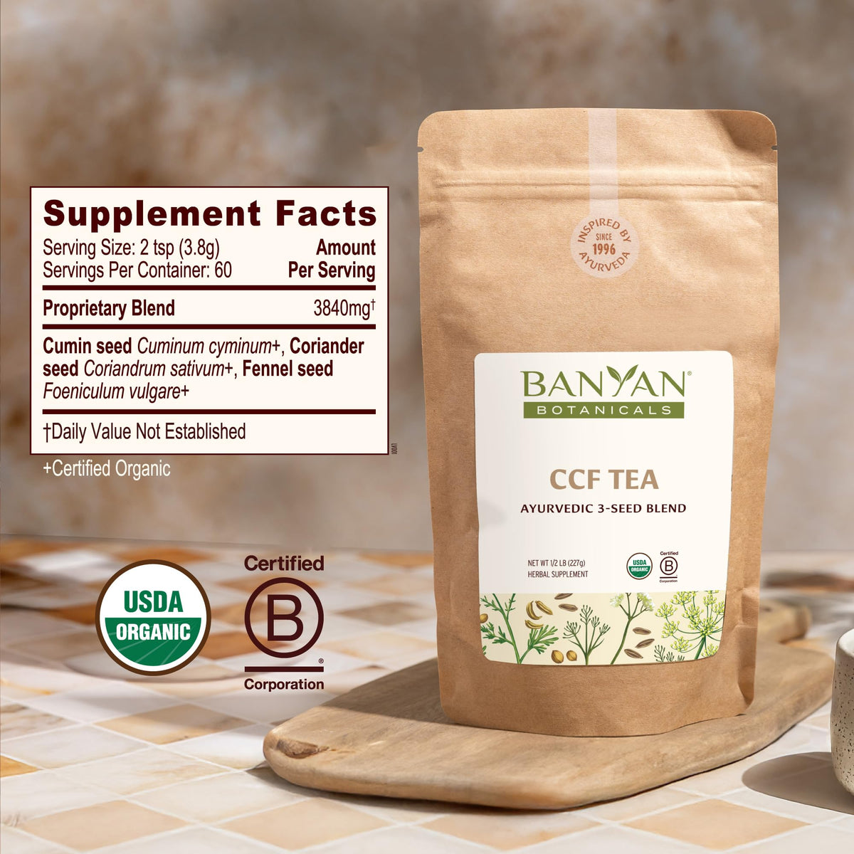 Banyan Botanicals Organic CCF Tea - Cumin-Coriander-Fennel Digestive Support | ½ lb Bulk | USDA Organic
