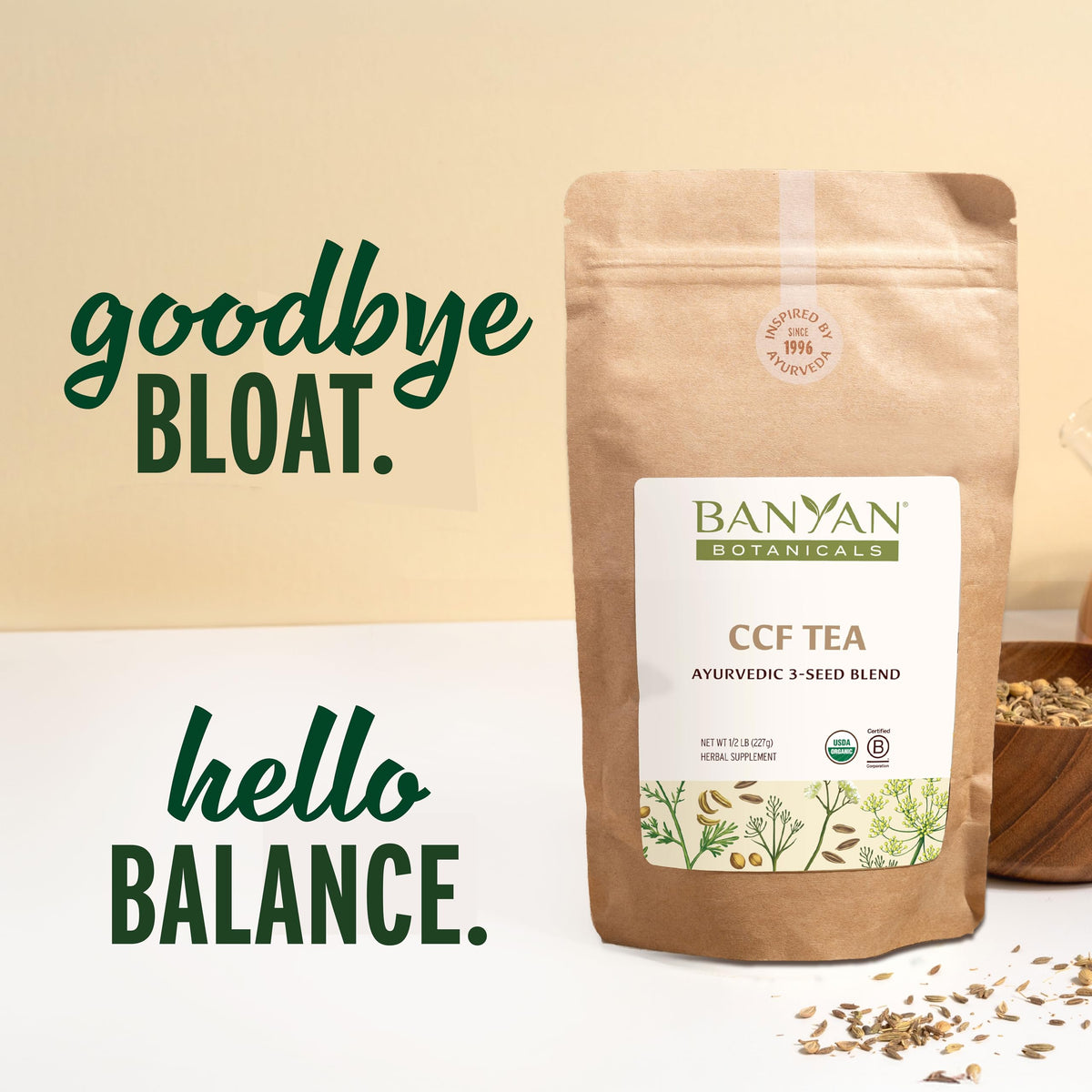 Banyan Botanicals Organic CCF Tea - Cumin-Coriander-Fennel Digestive Support | ½ lb Bulk | USDA Organic