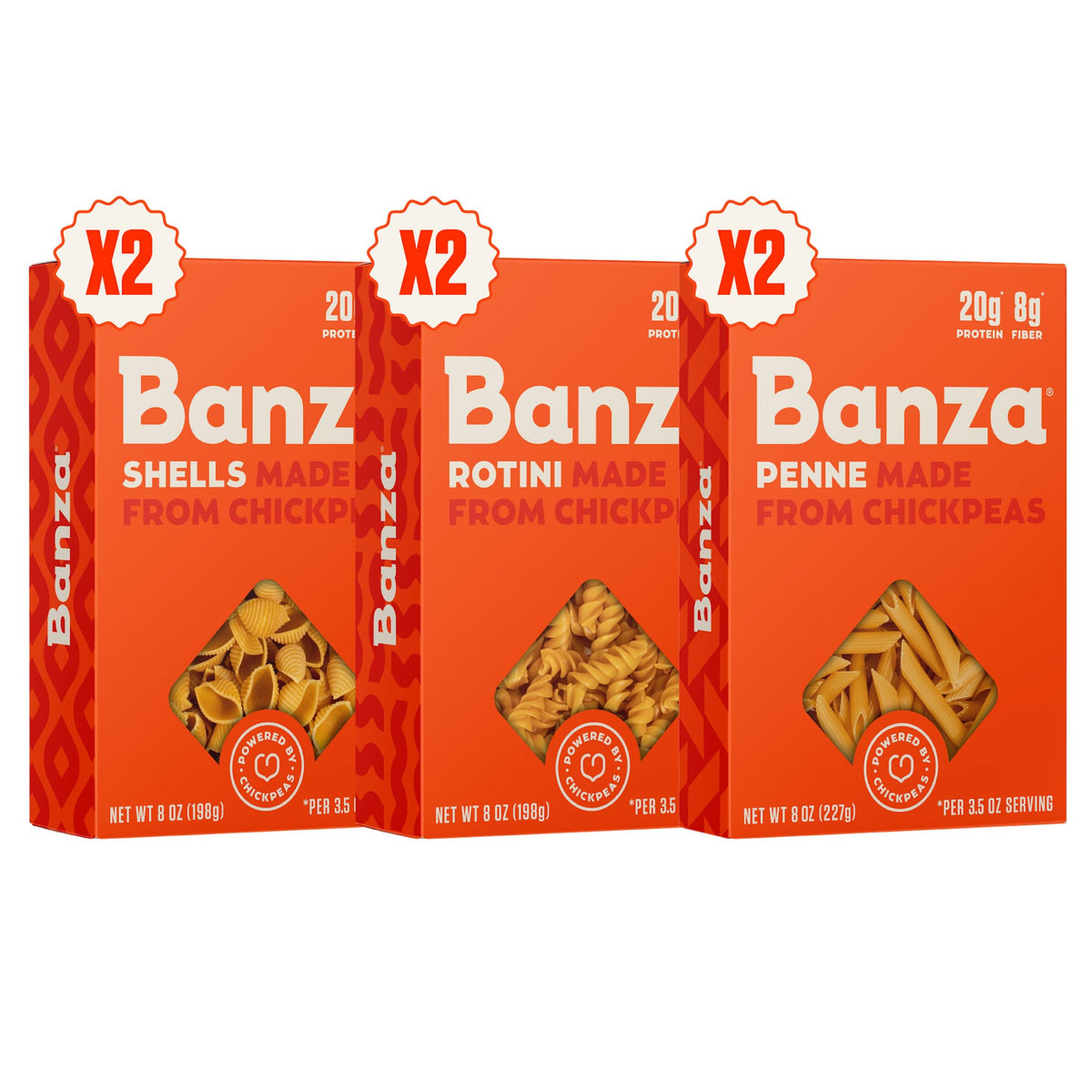 Banza Gluten-Free Chickpea Pasta Variety Pack – 20g Protein, Lower Carb, High Fiber, Plant-Based Pasta | 8oz (Pack of 6)
